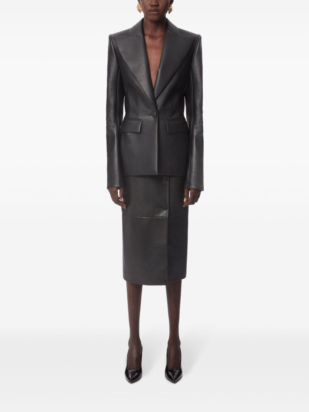 Single Button Leather Blazer - 2