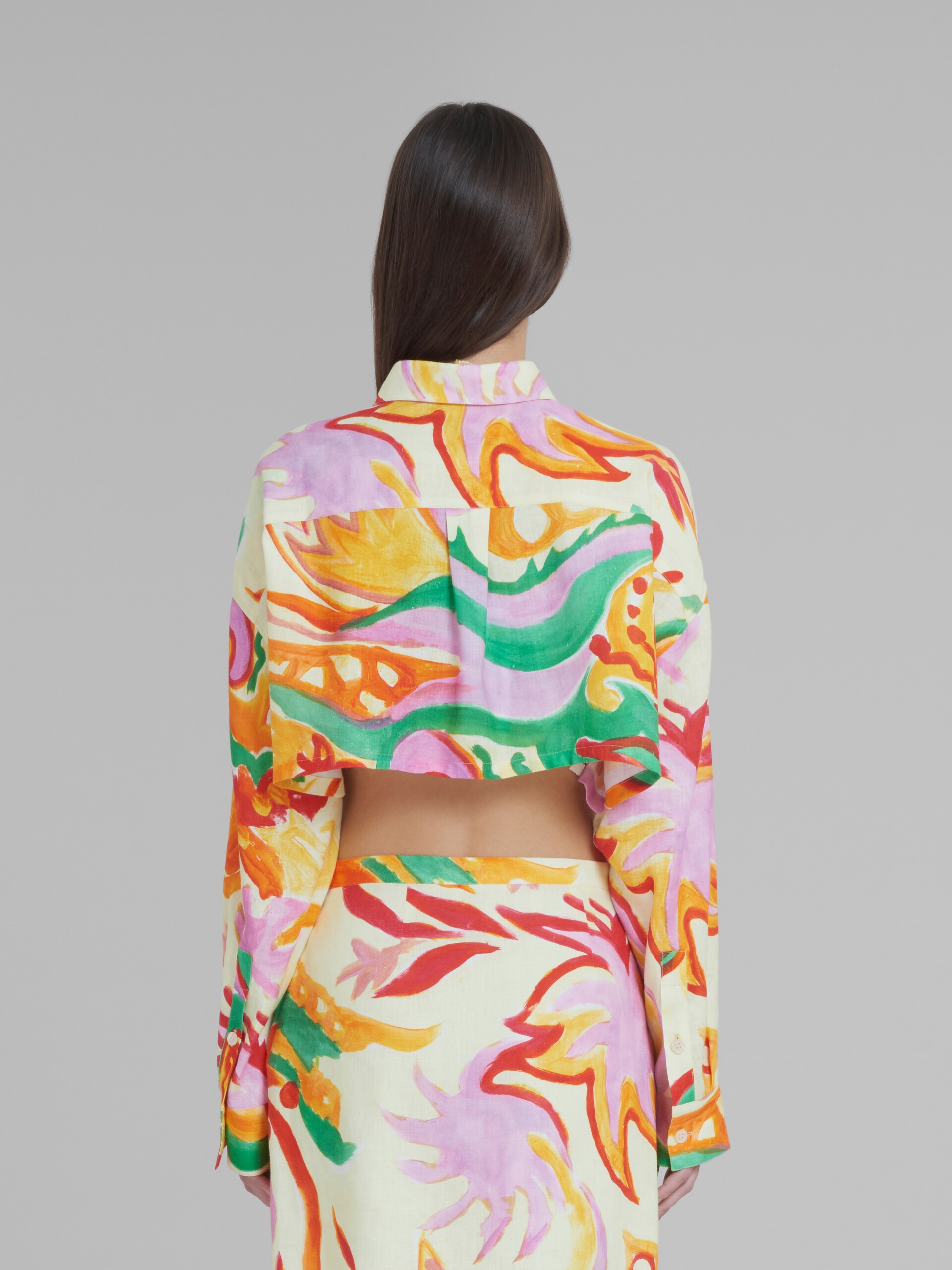 MARNI X NO VACANCY INN - CROPPED LINEN-VISCOSE CHEESECLOTH SHIRT WITH CHIPPY BLOSSOM PRINT - 3