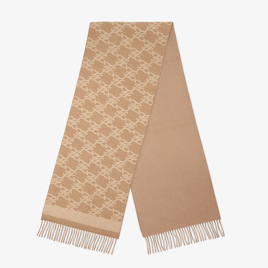 Beige wool and cashmere scarf - 1