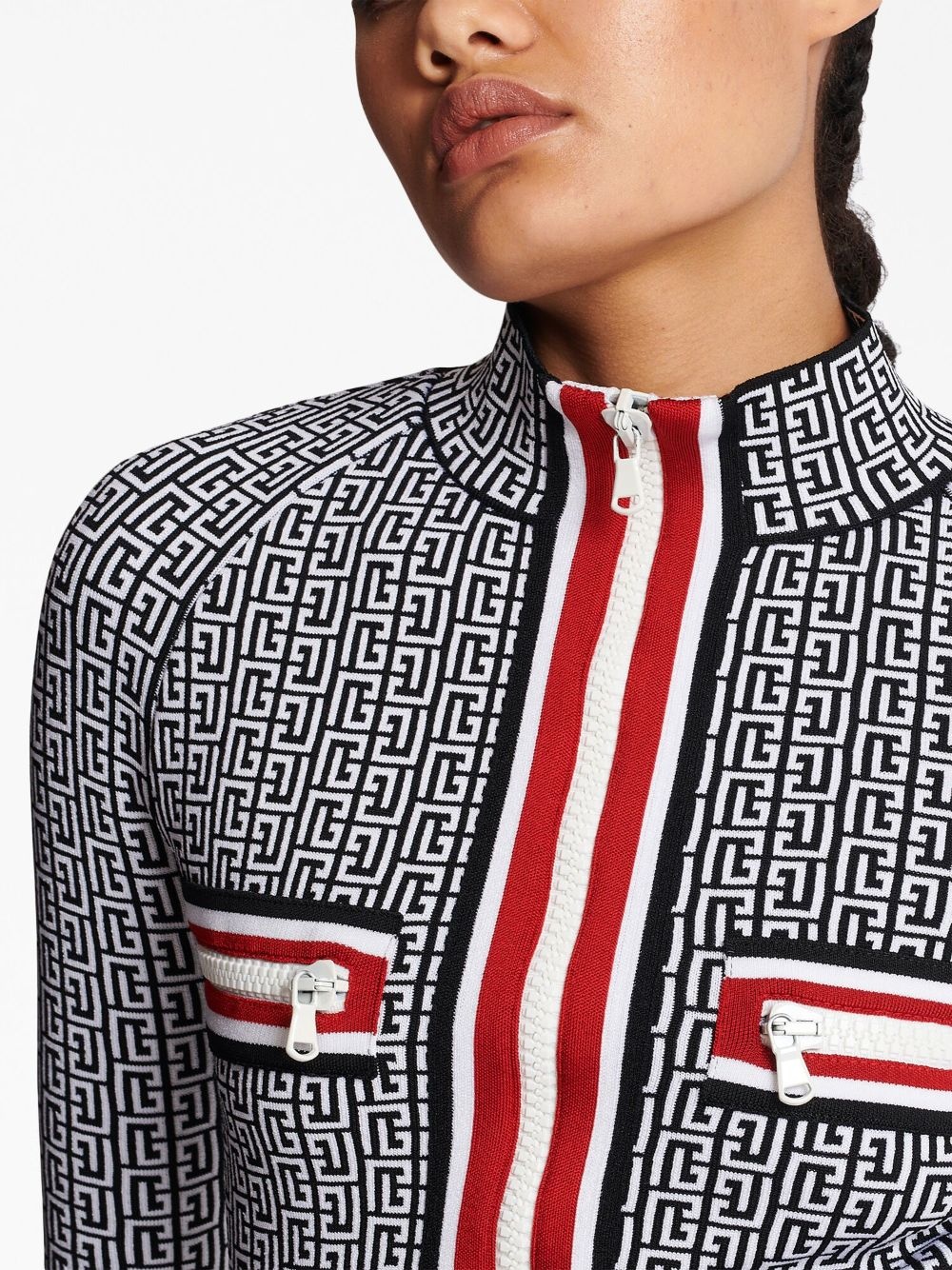 monogram-jacquard zip-up cardigan - 7