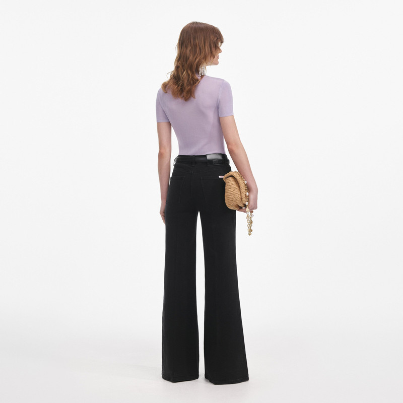 self-portrait Lilac Viscose Knit Short Sleeve Top outlook
