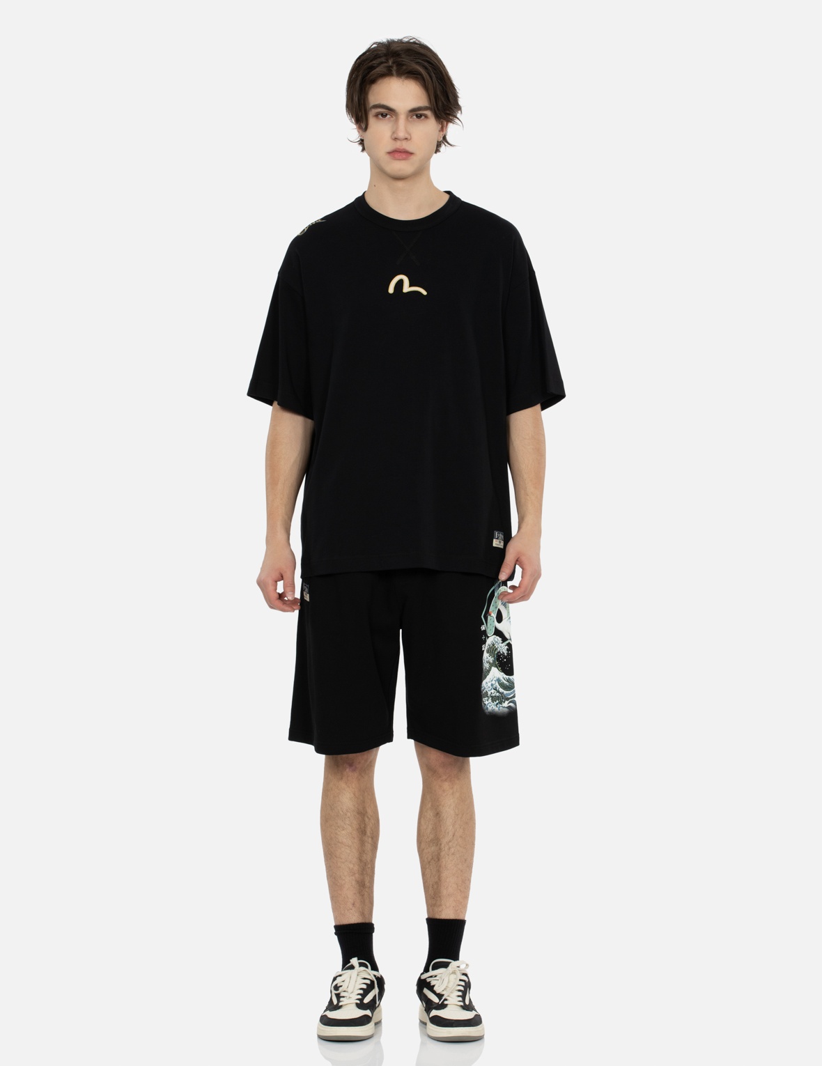 CRANE AND THE GREAT WAVE PRINT RELAX FIT SWEAT SHORTS - 5
