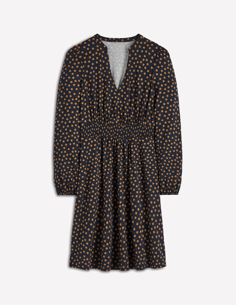 Sarah Short Jersey Dress-French Navy, Dijon Dot 1