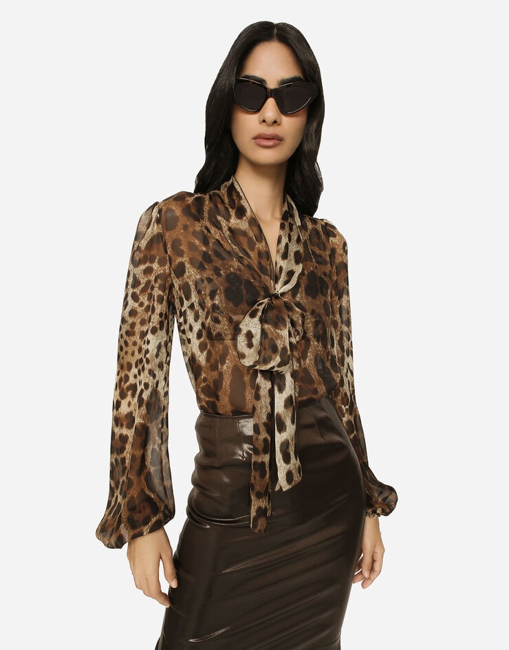 Leopard-print chiffon pussy-bow shirt - 4