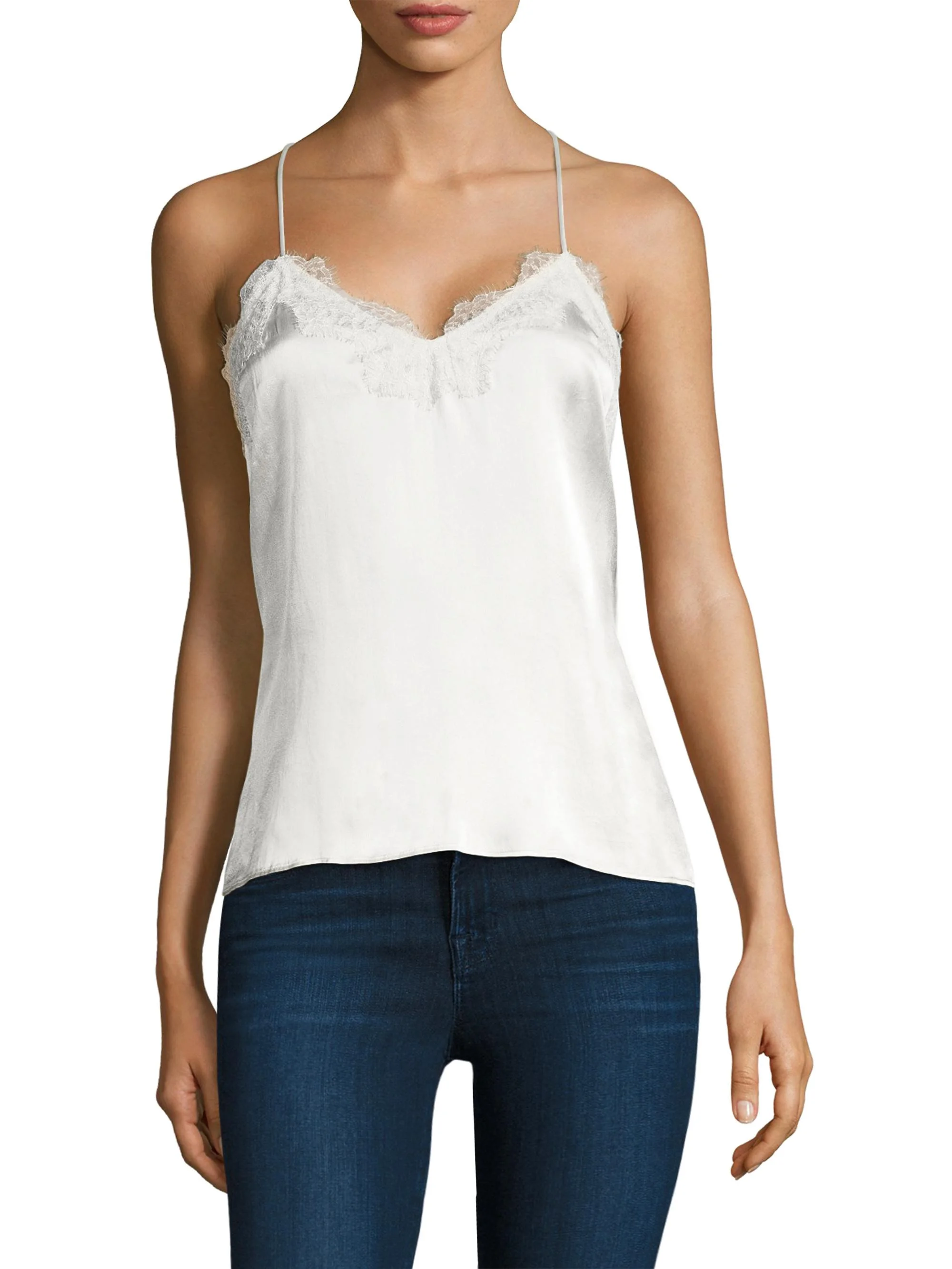Women's Racer Silk Charmeuse Camisole - White - 1