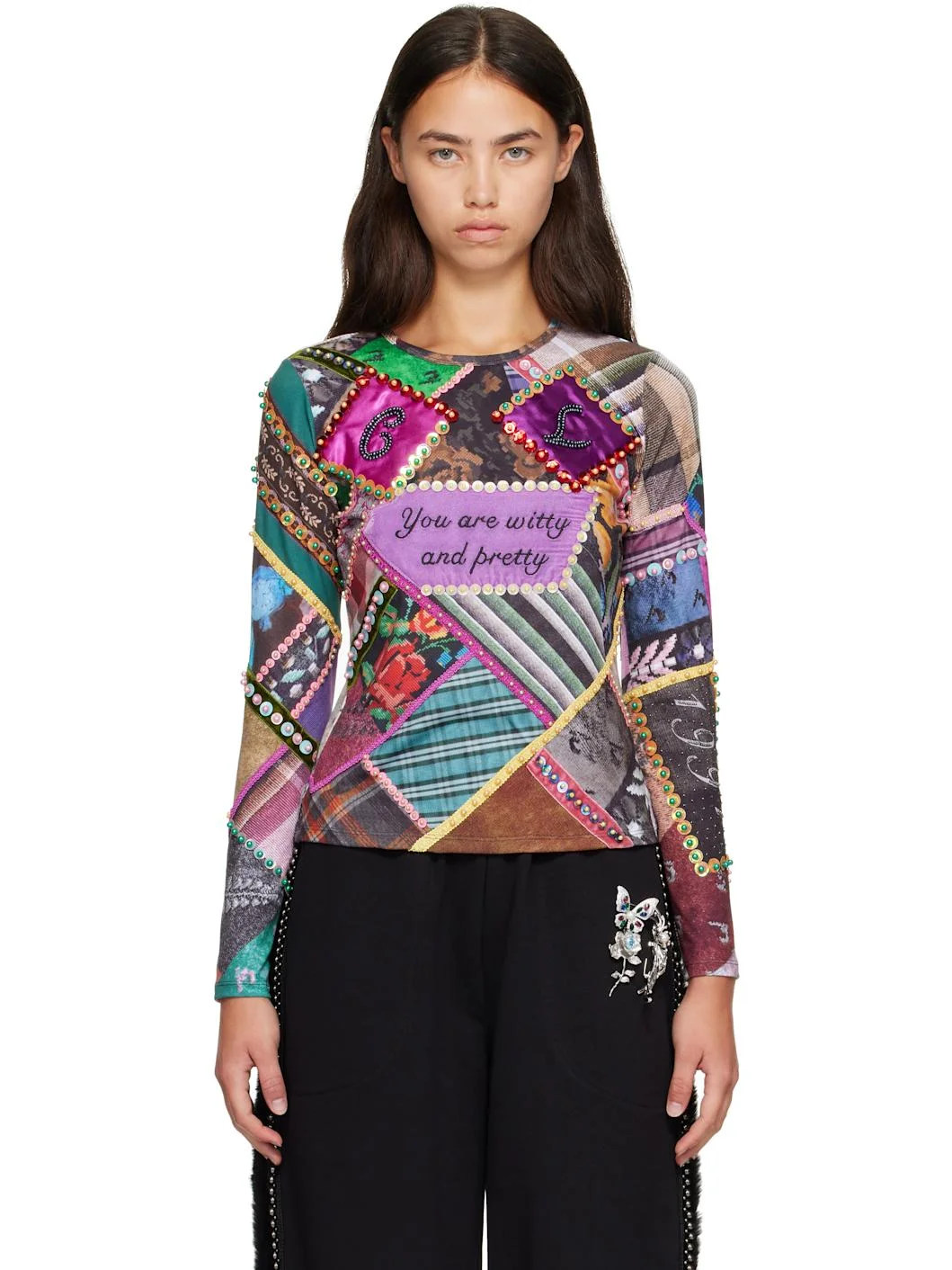 Multicolor 'Pretty' Beaded Jersey Top - 1