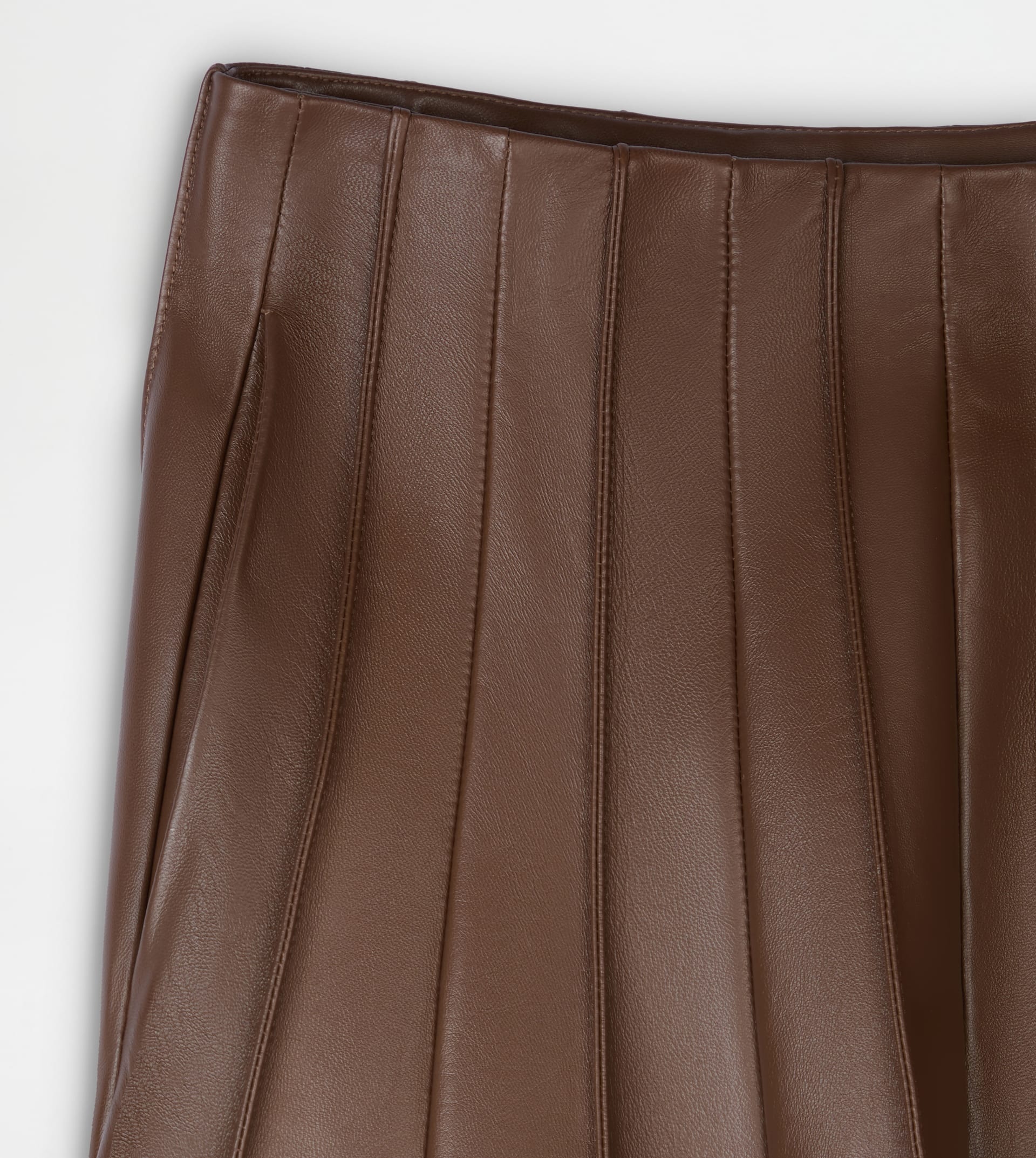 SKIRT IN PLEATED EFFECT LEATHER - BROWN - 7