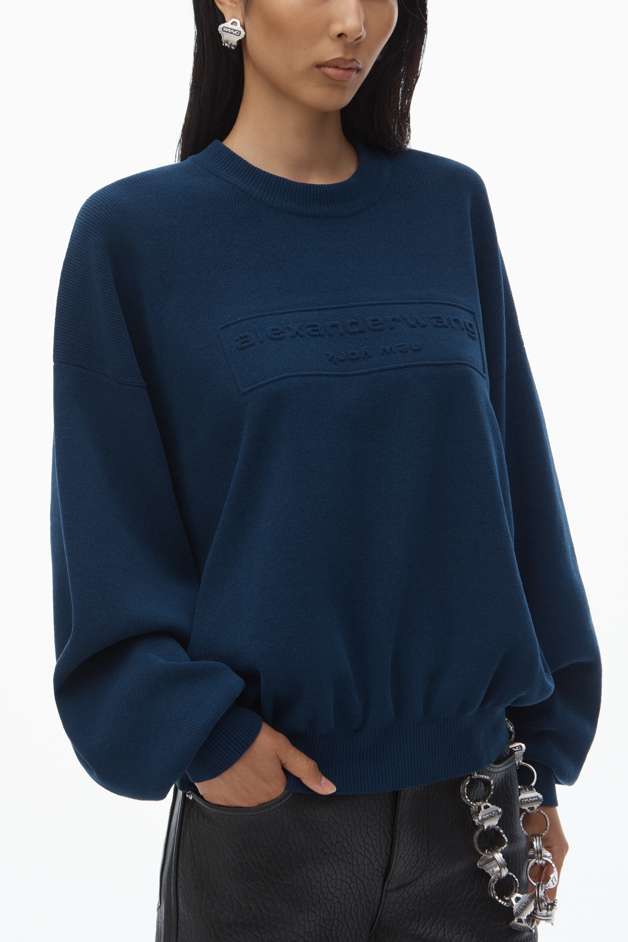 Logo Embossed Ribbed Pullover in Soft Chenille - 5