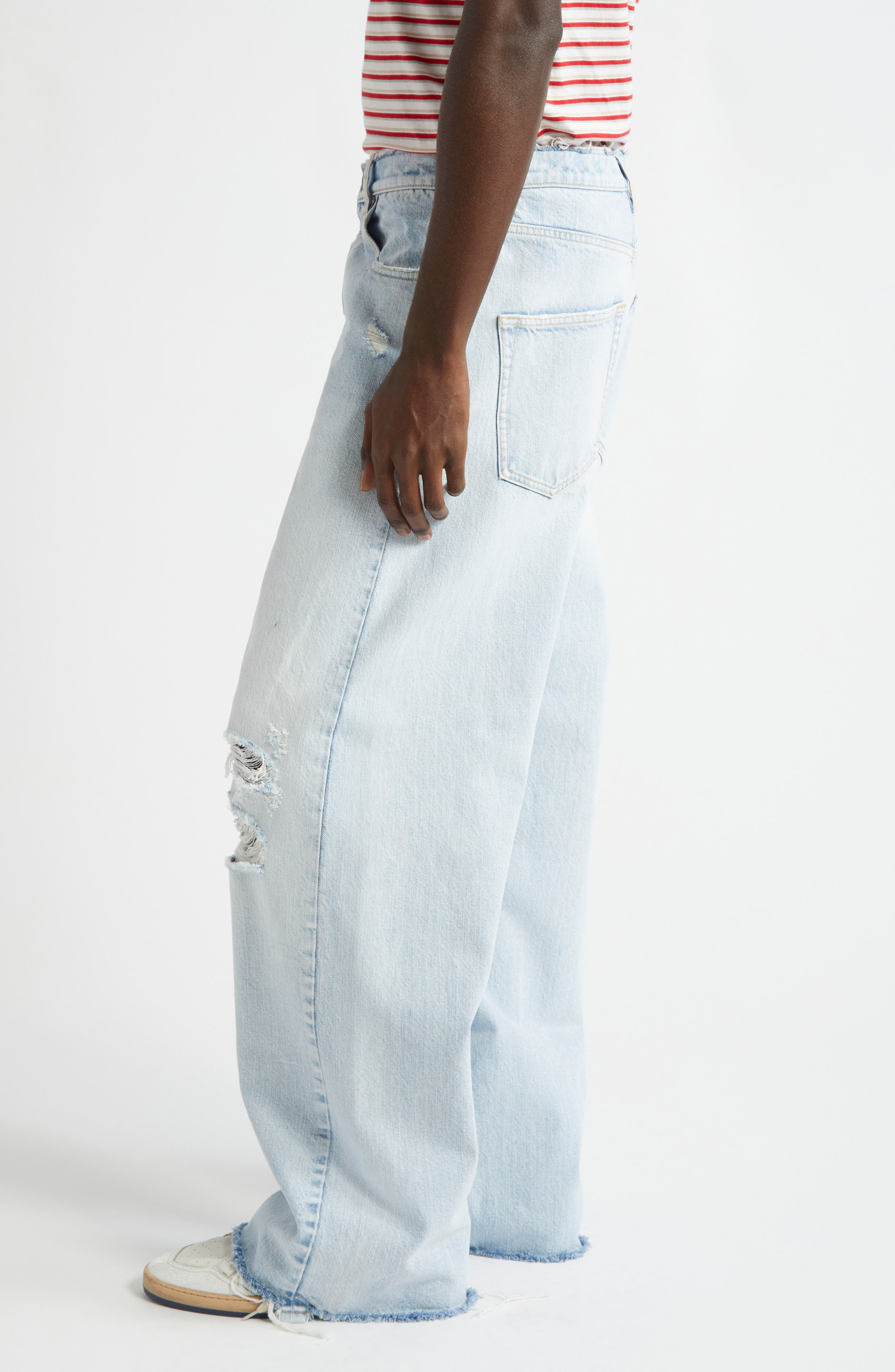 Golden Goose Journey Morgan Distressed Raw Hem Wide Leg Jeans in Cloud Blue at Nordstrom - 4