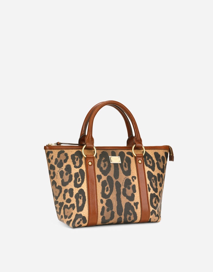 Small leopard-print Crespo shopper with branded plate - 3