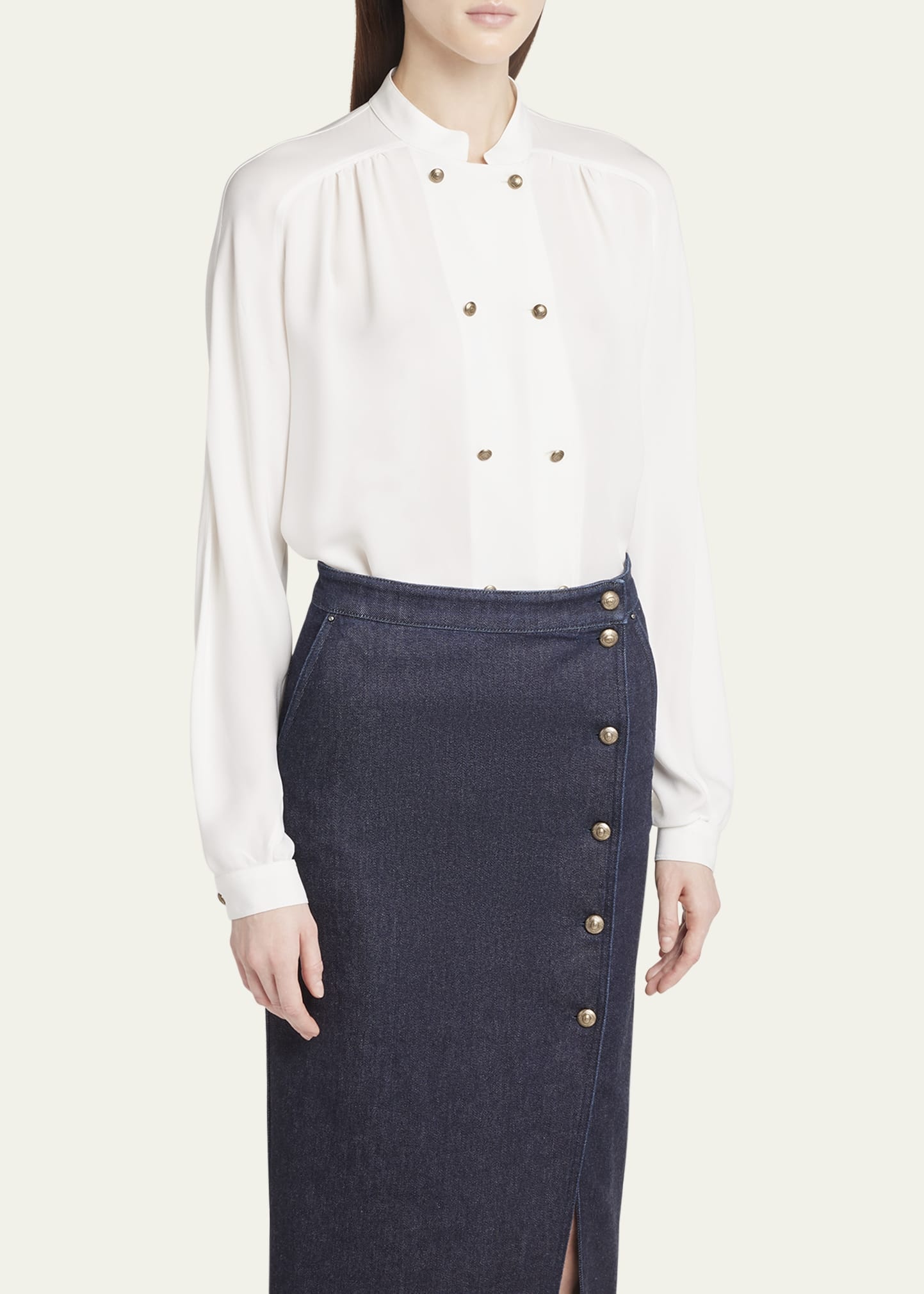 Double-Breasted Silk Blouse - 4