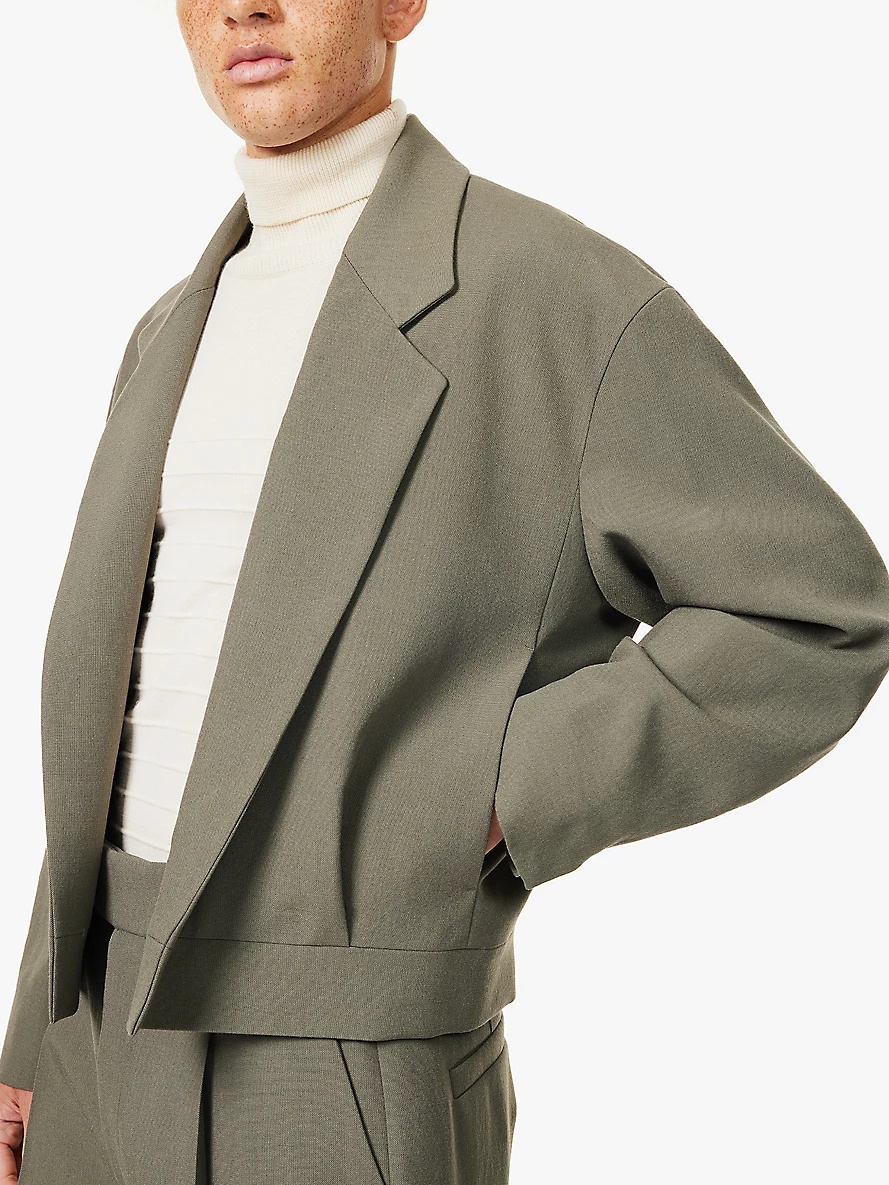 Notched-lapel pleat-front wool woven jacket - 5