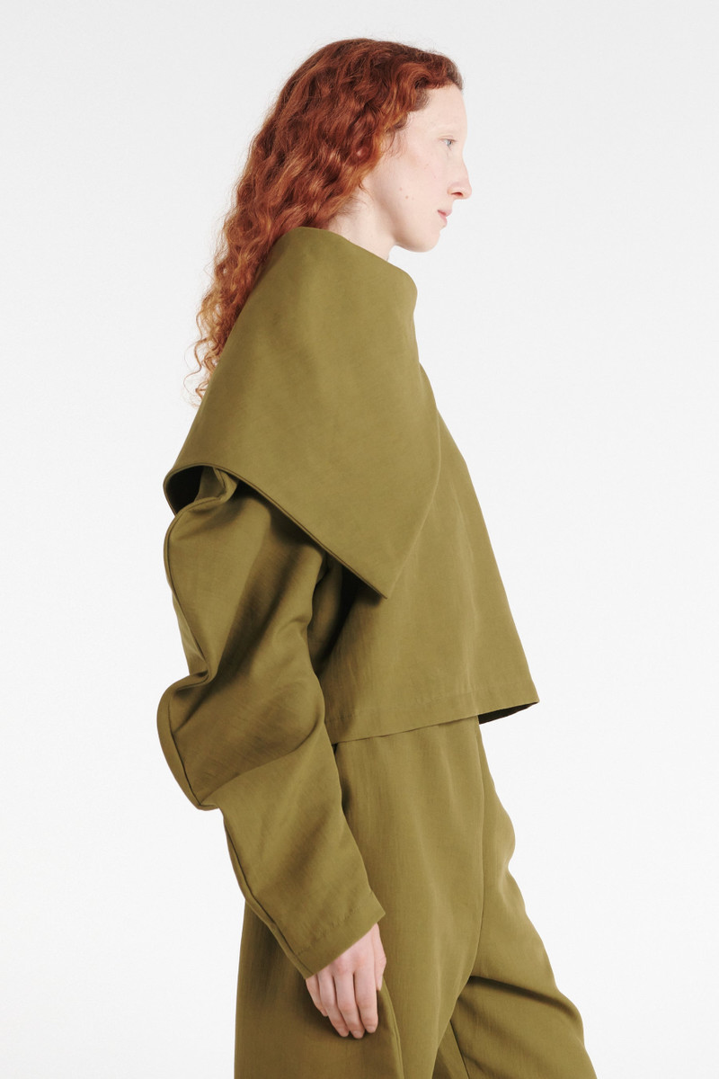 DRAPED COLLAR TOP KHAKI GREEN 7