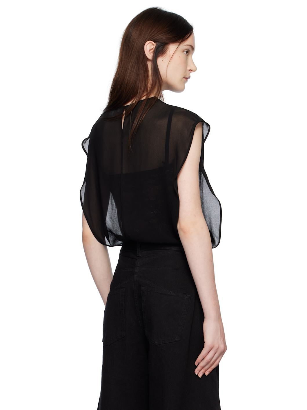 Black Georgette Bodysuit - 3