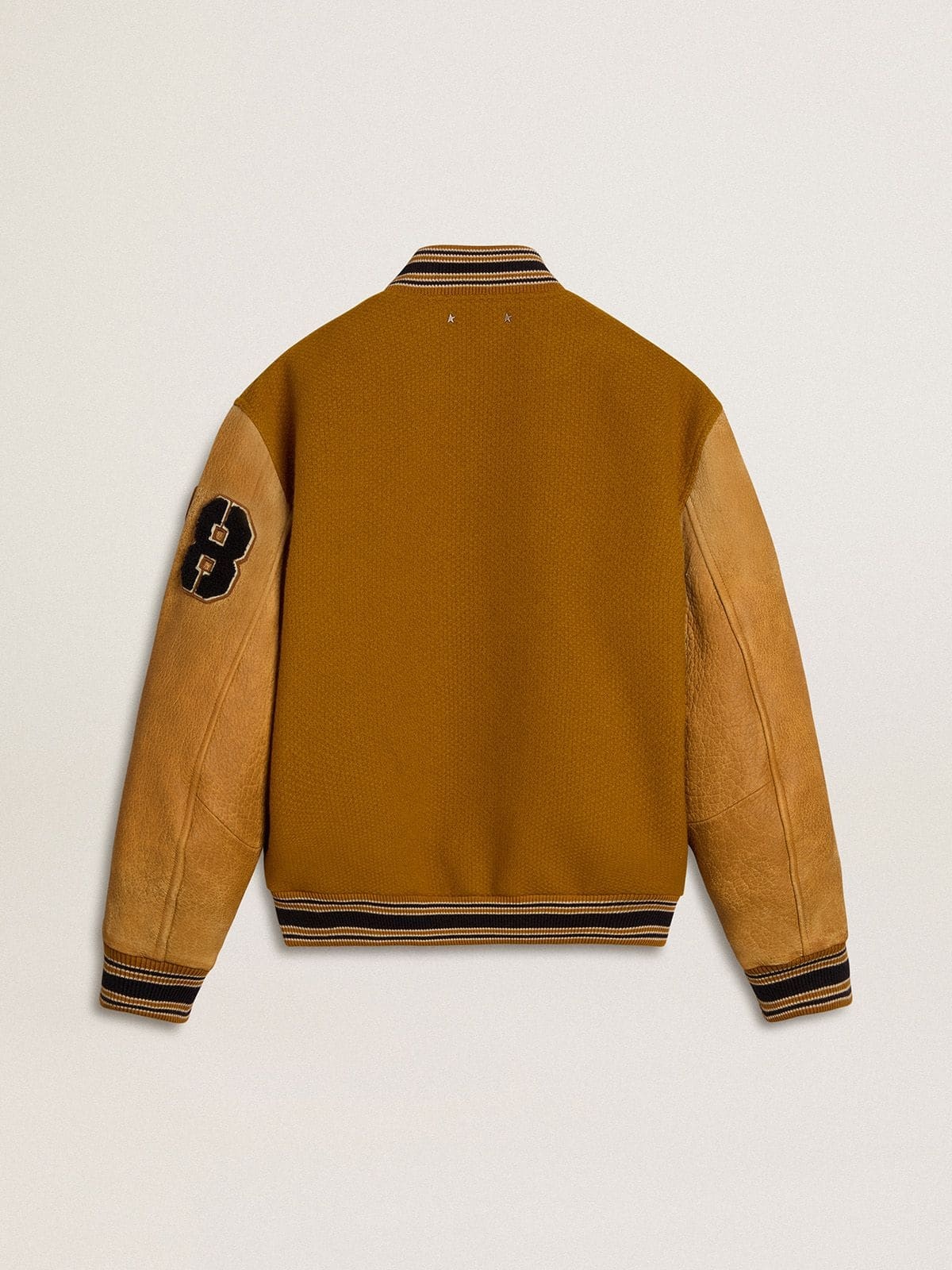 Ochre yellow wool bomber jacket with leather sleeves - 6