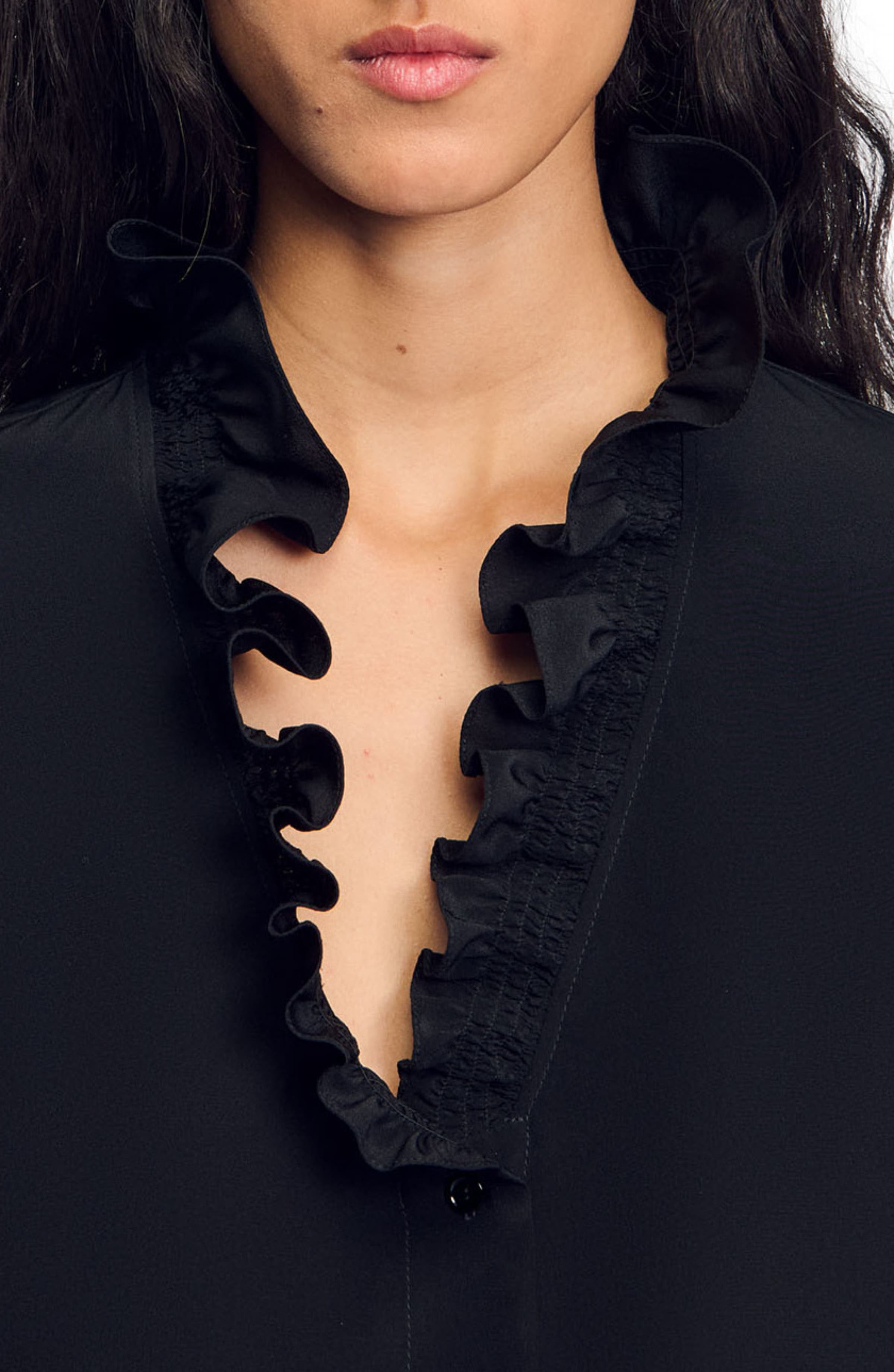 SANDRO Floaty silk shirt in Black at Nordstrom - 4