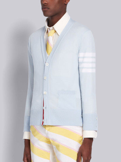 Thom Browne Blue Merino V-Neck 4-Bar Cardigan outlook