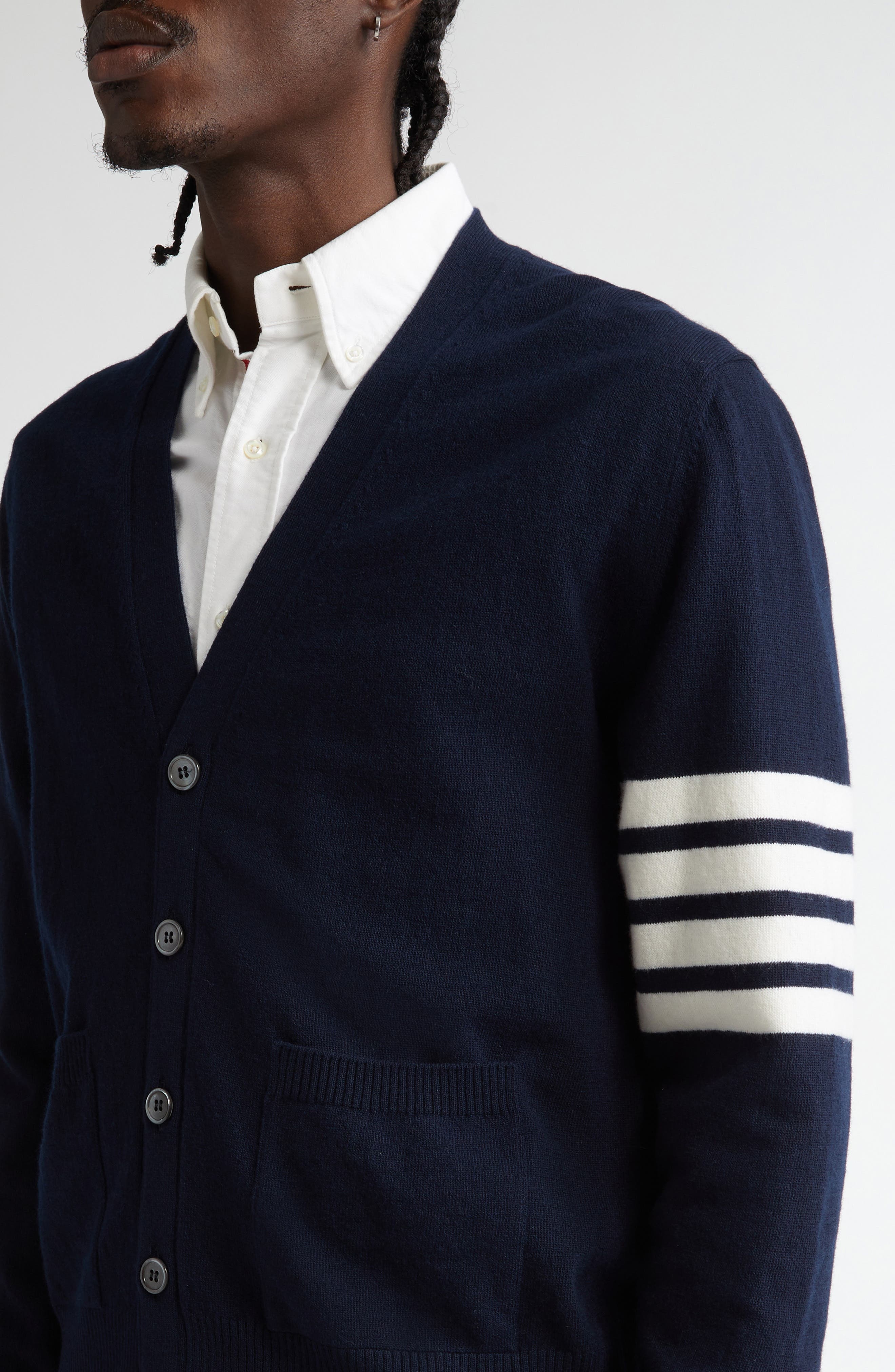 Thom Browne Holiday Hector Nutcracker 4-Bar Virgin Wool Cardigan in Navy at Nordstrom - 4