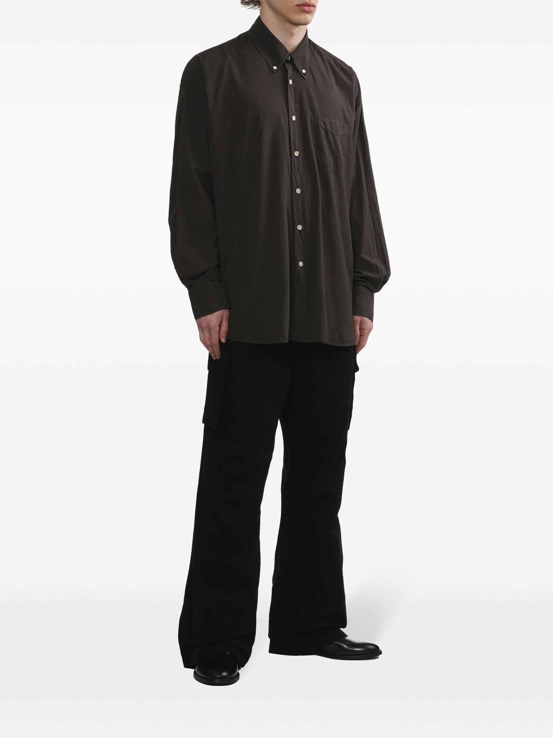 Brown Long-Sleeve Cotton Shirt - 2