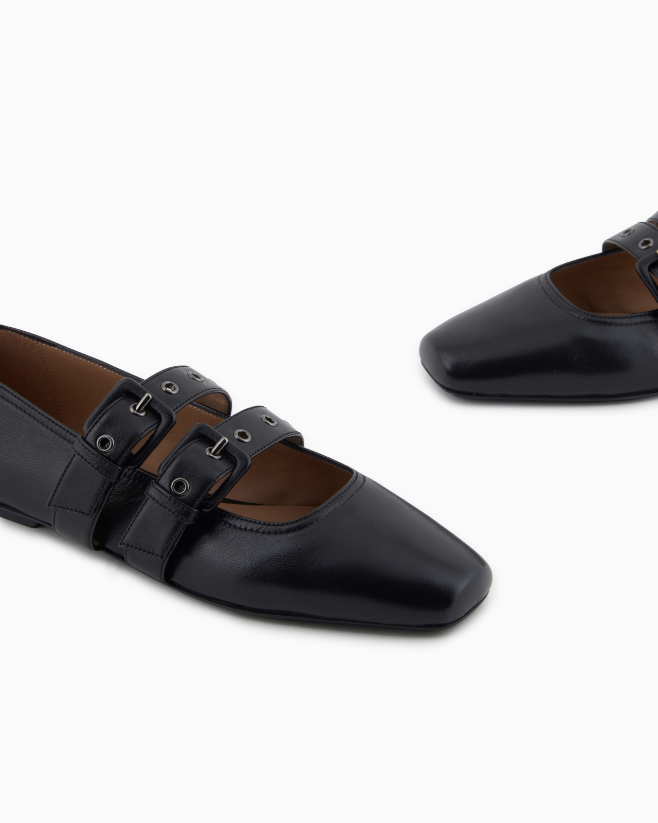 NAPPA-LEATHER SQUARE-TOED BALLERINAS WITH DOUBLE STRAP - 5