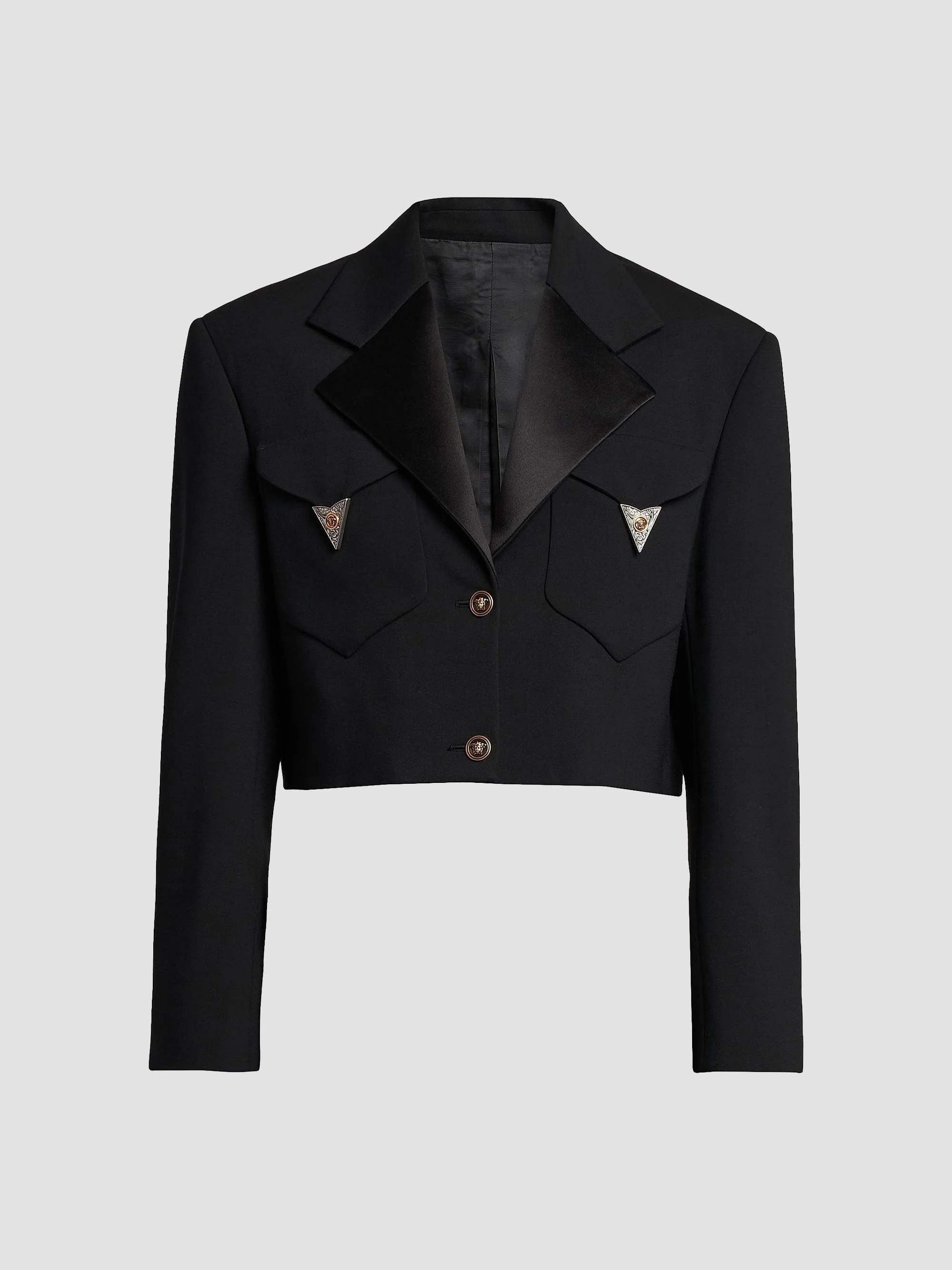 Women's La Vacanza Hardware-Embellished Wool Crop Blazer - Black - 1