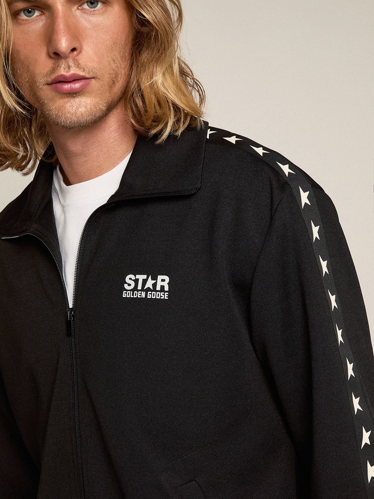 Golden Goose Men's black zipped sweatshirt with white stars