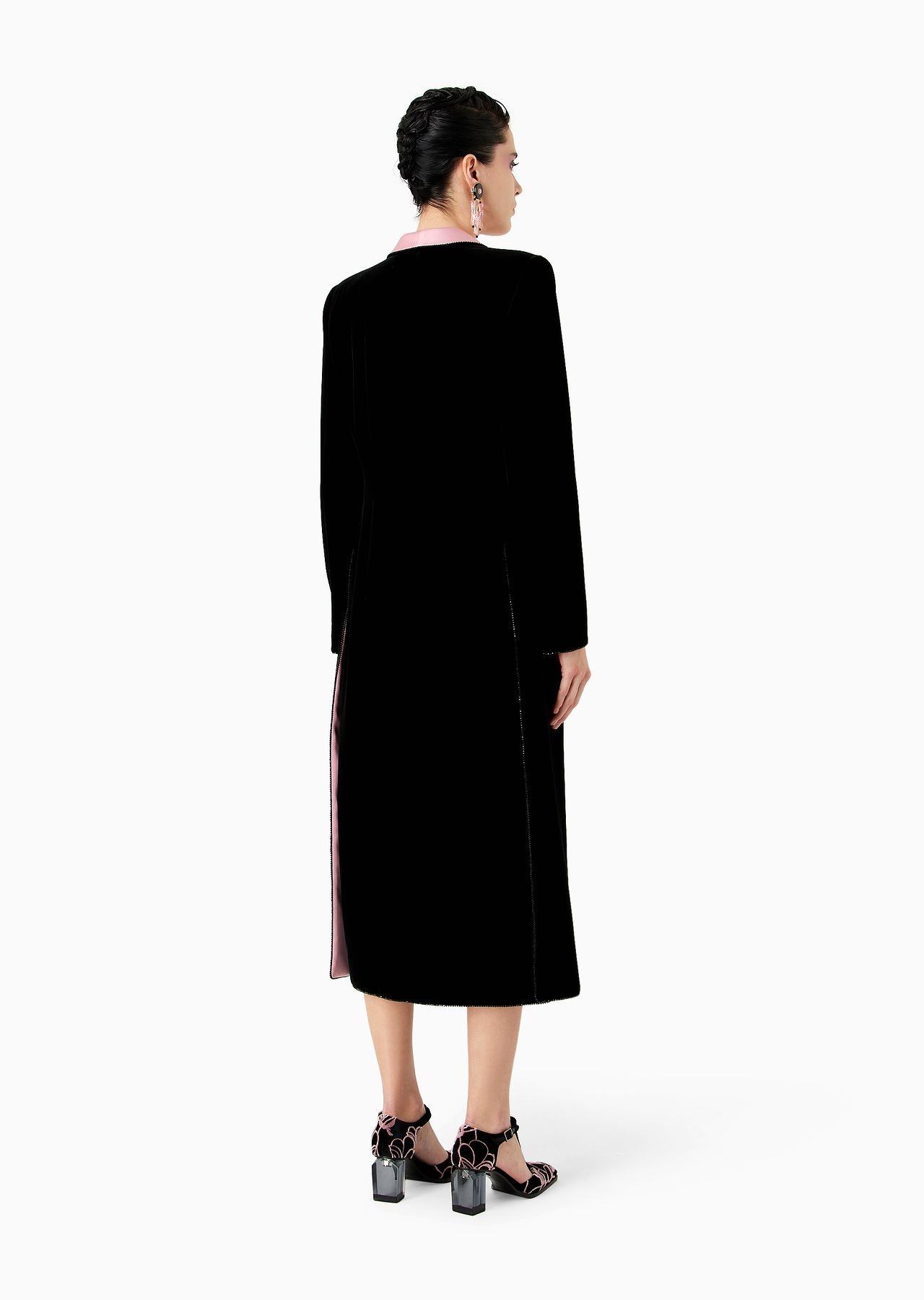 Single-breasted velvet coat with floral embroidery - 3