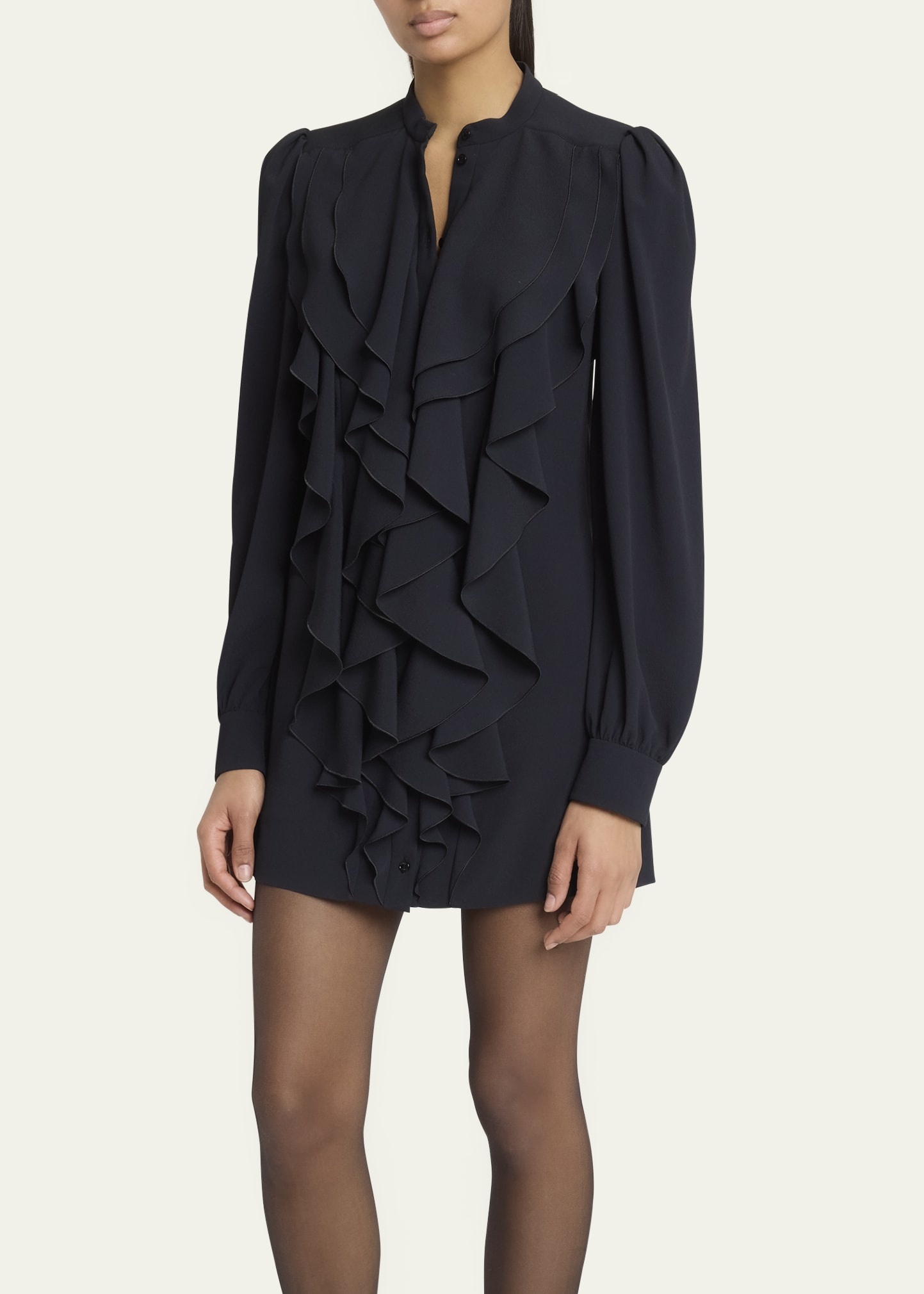 Ruffle Front Long-Sleeve Mini Dress - 4