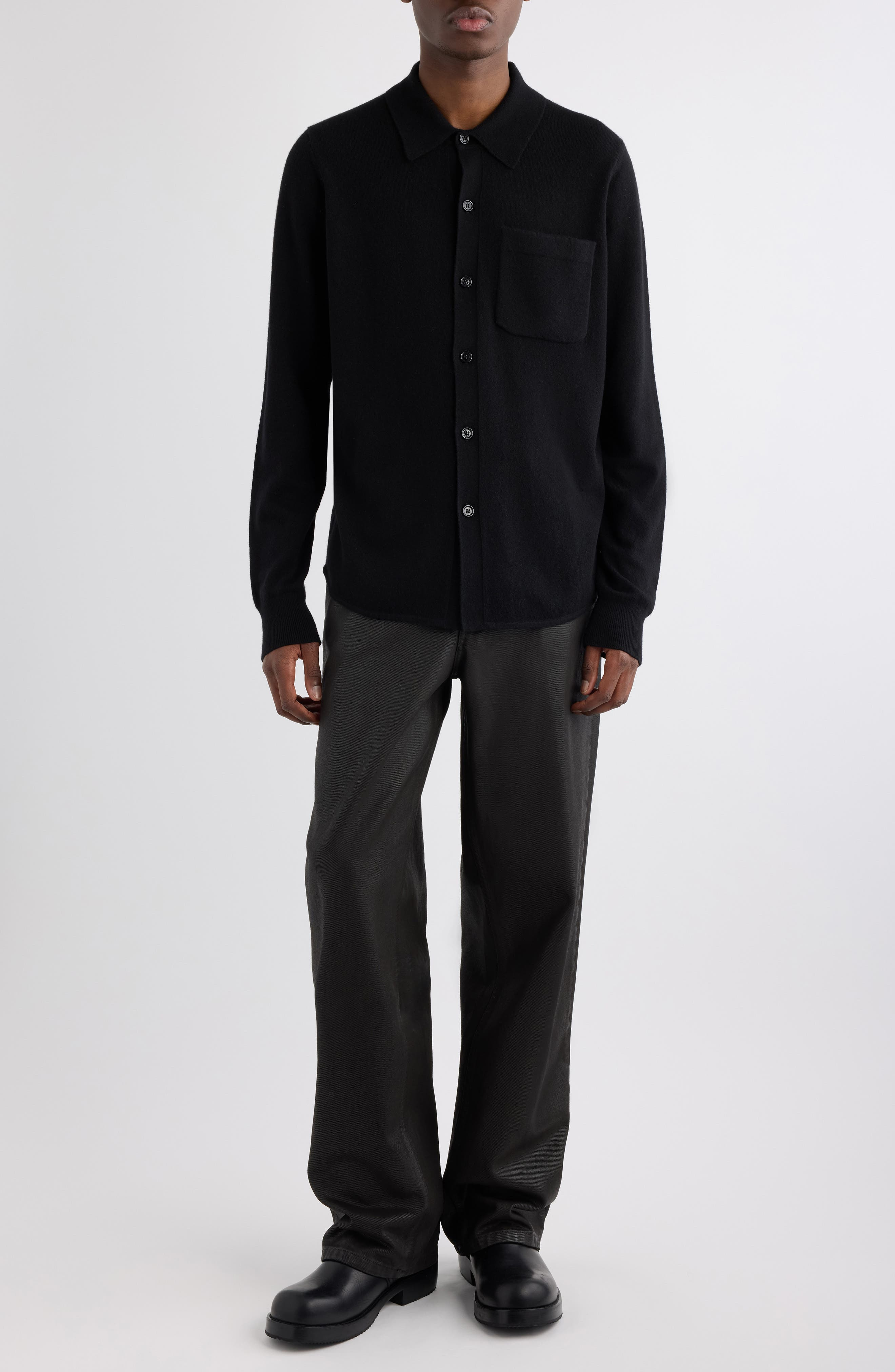 Dries Van Noten Monaco Cashmere Button-Up Shirt in Black at Nordstrom - 2