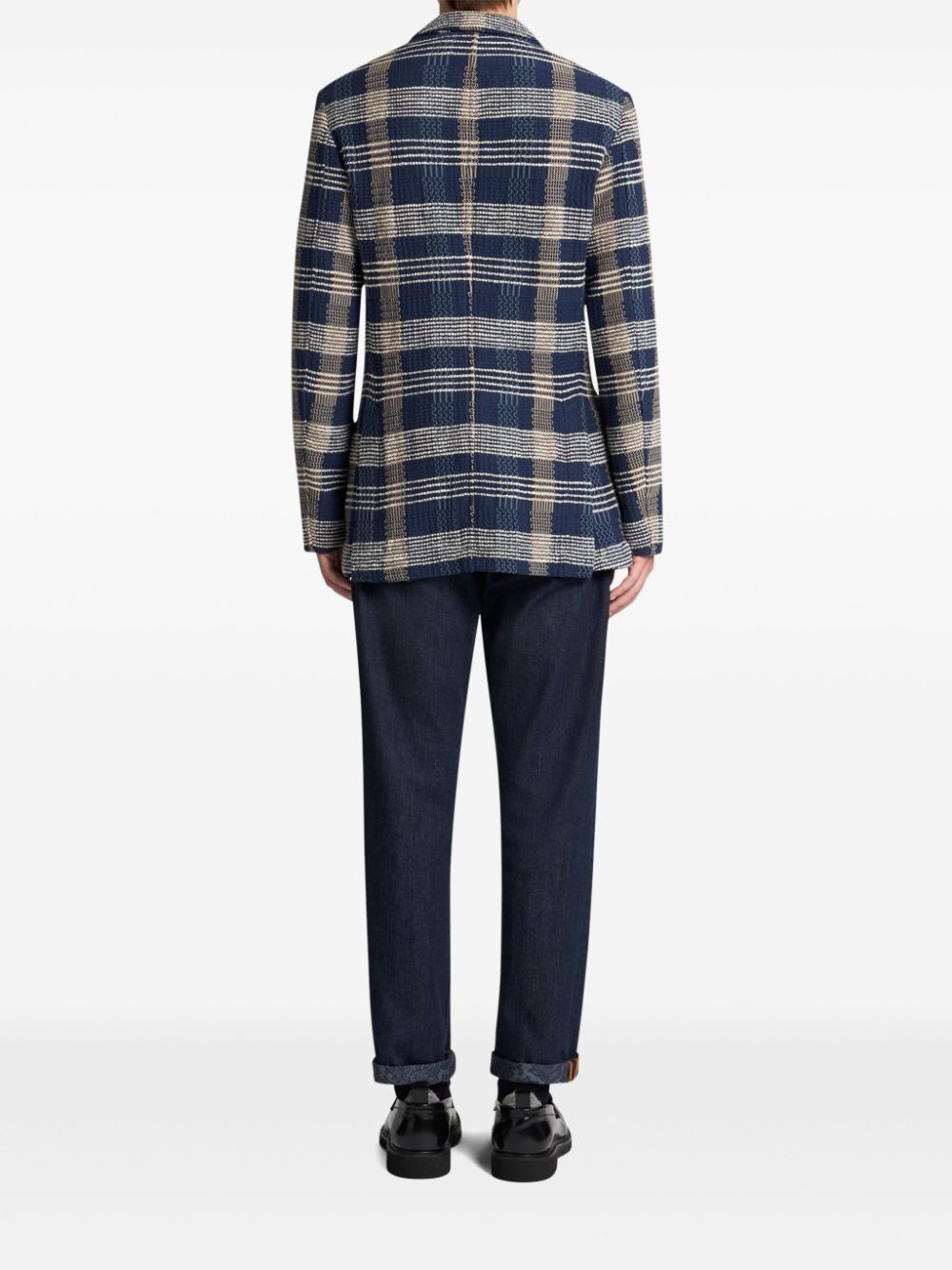 check-pattern knit blazer - 3