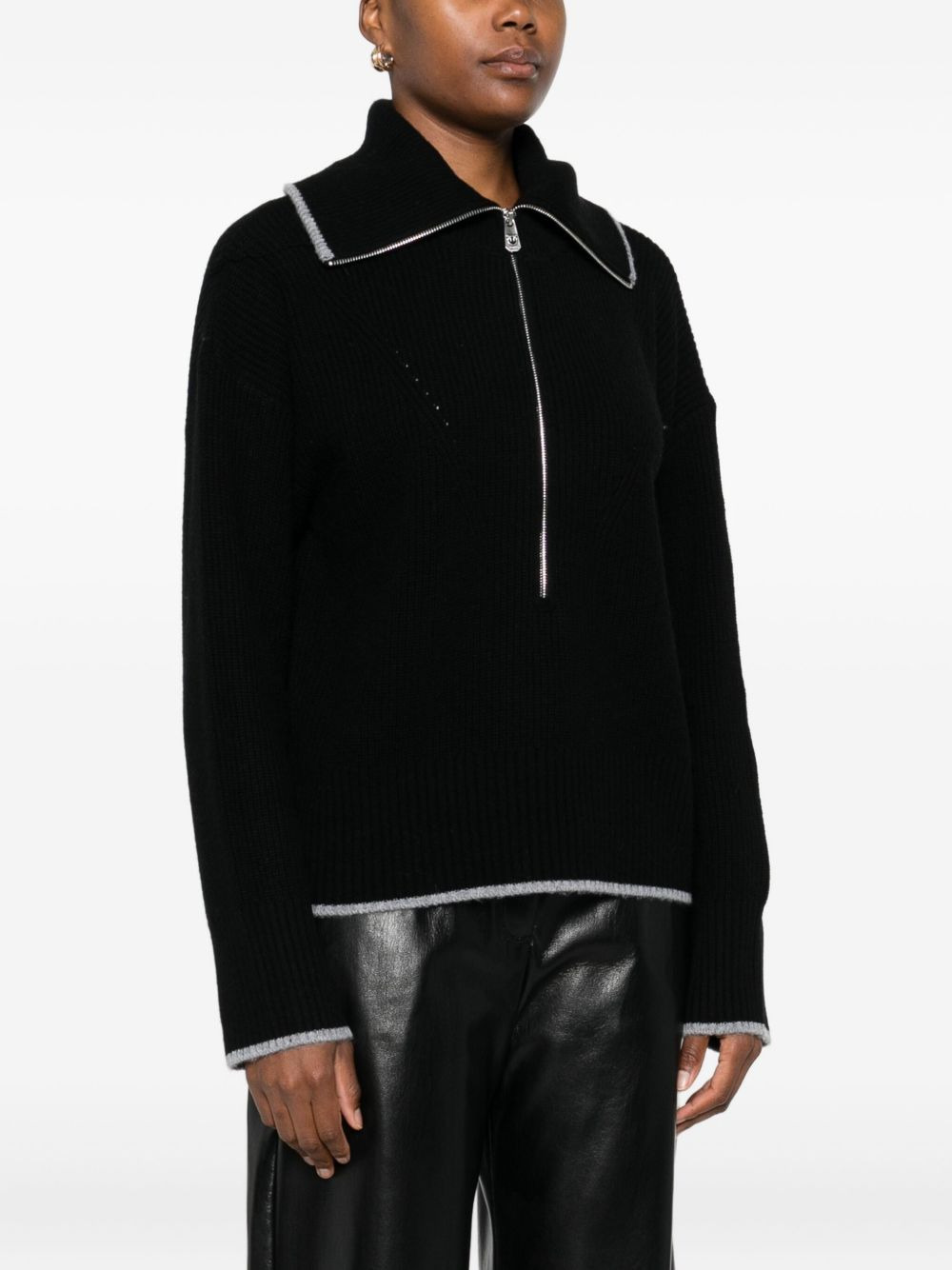 zip-front ribbed knit sweater - 3