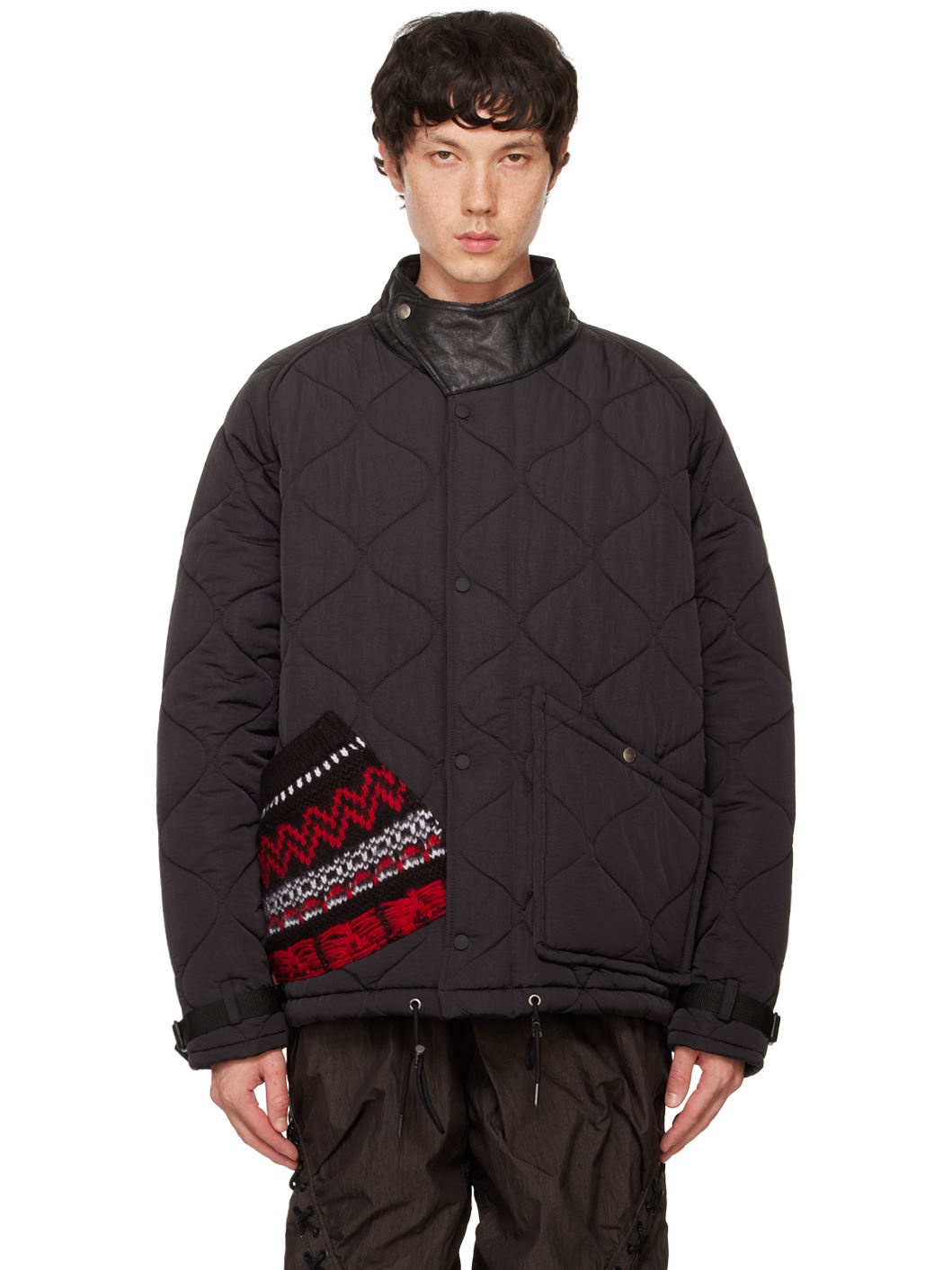 Black Nordic Knitted Pocket Quilted Jacket - 1