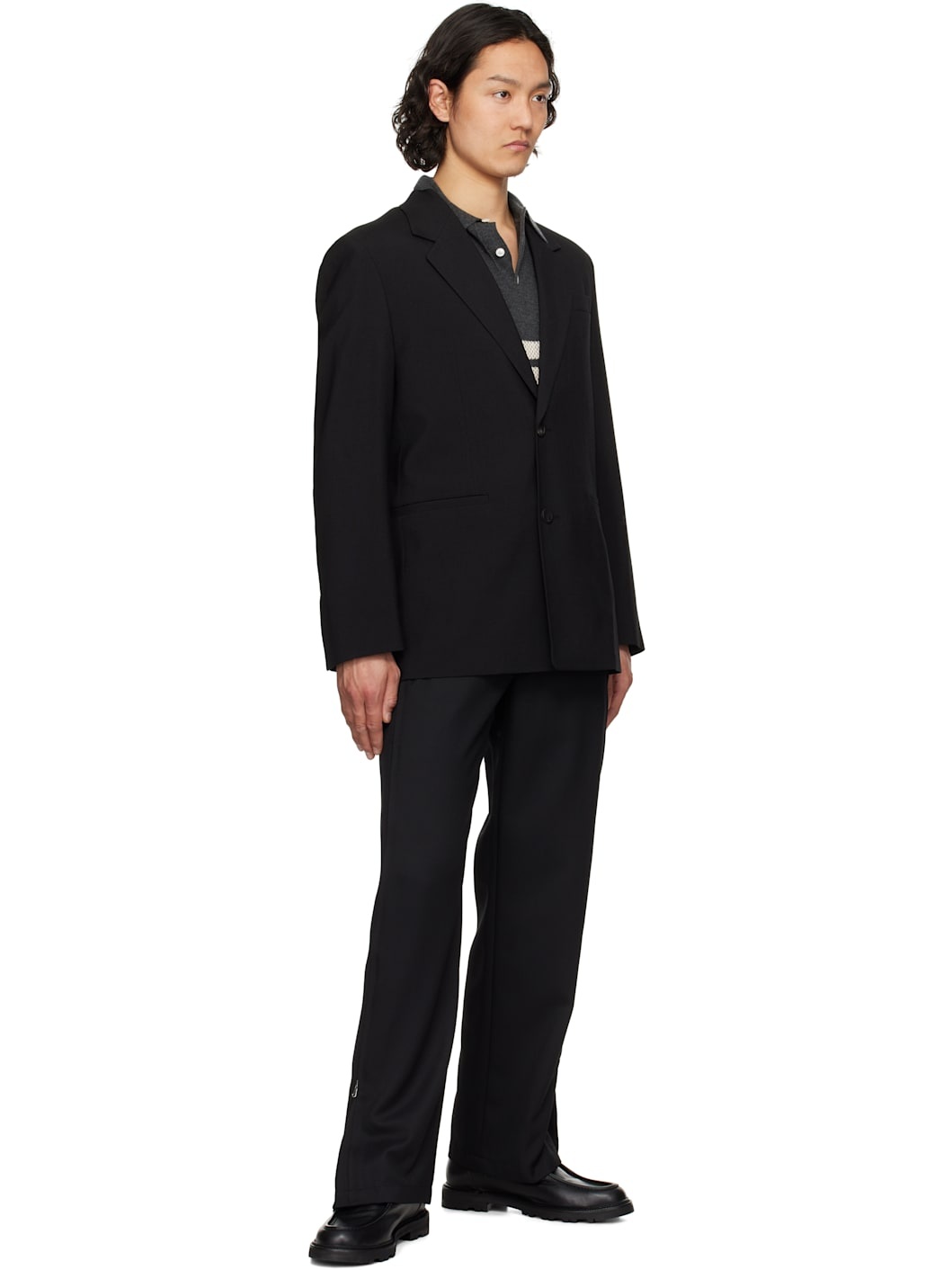 Black Side Zipper Wide Trousers - 4