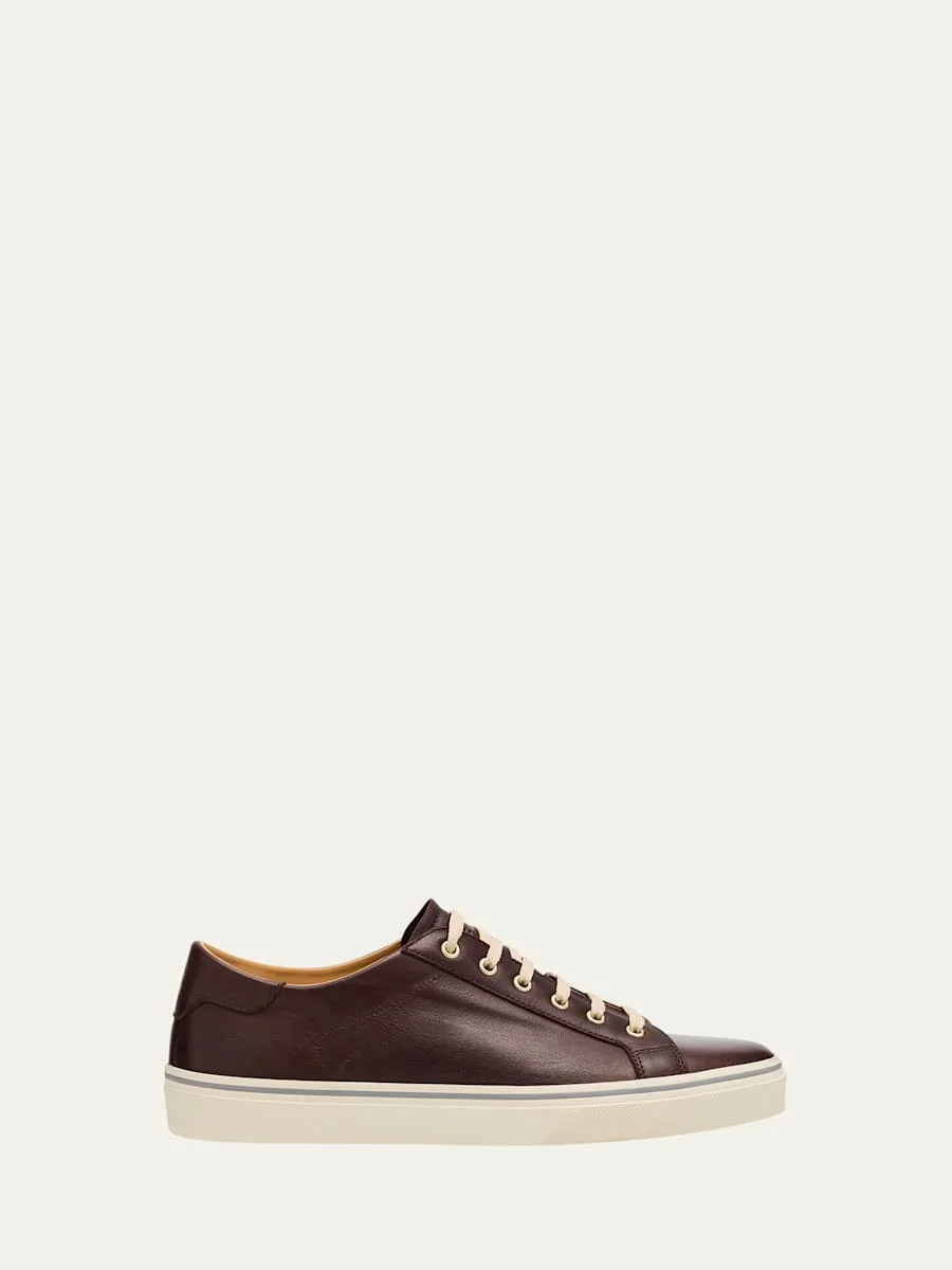 Men's Vulcanized-Sole Leather Low-Top Sneakers - 1