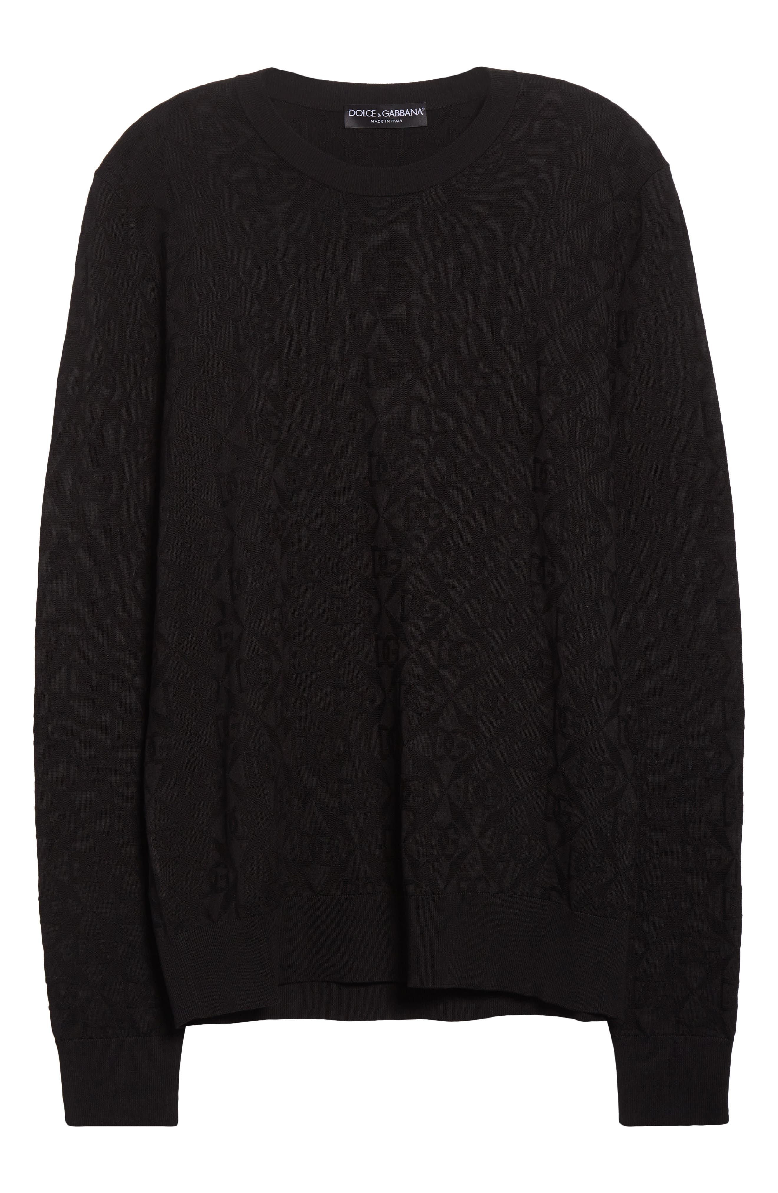 Dolce&Gabbana Logo Jacquard Silk Crewneck Sweater in Nero at Nordstrom - 5