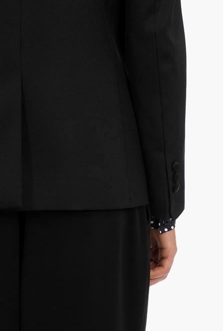 Black satin and wool blazer with double-breasted buttoned fastening - 9