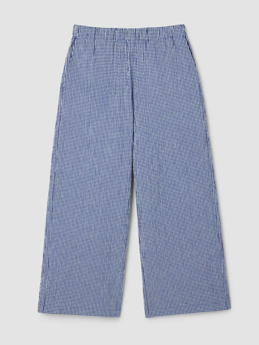 Organic Cotton Pucker Check Wide-Leg Pant - 1