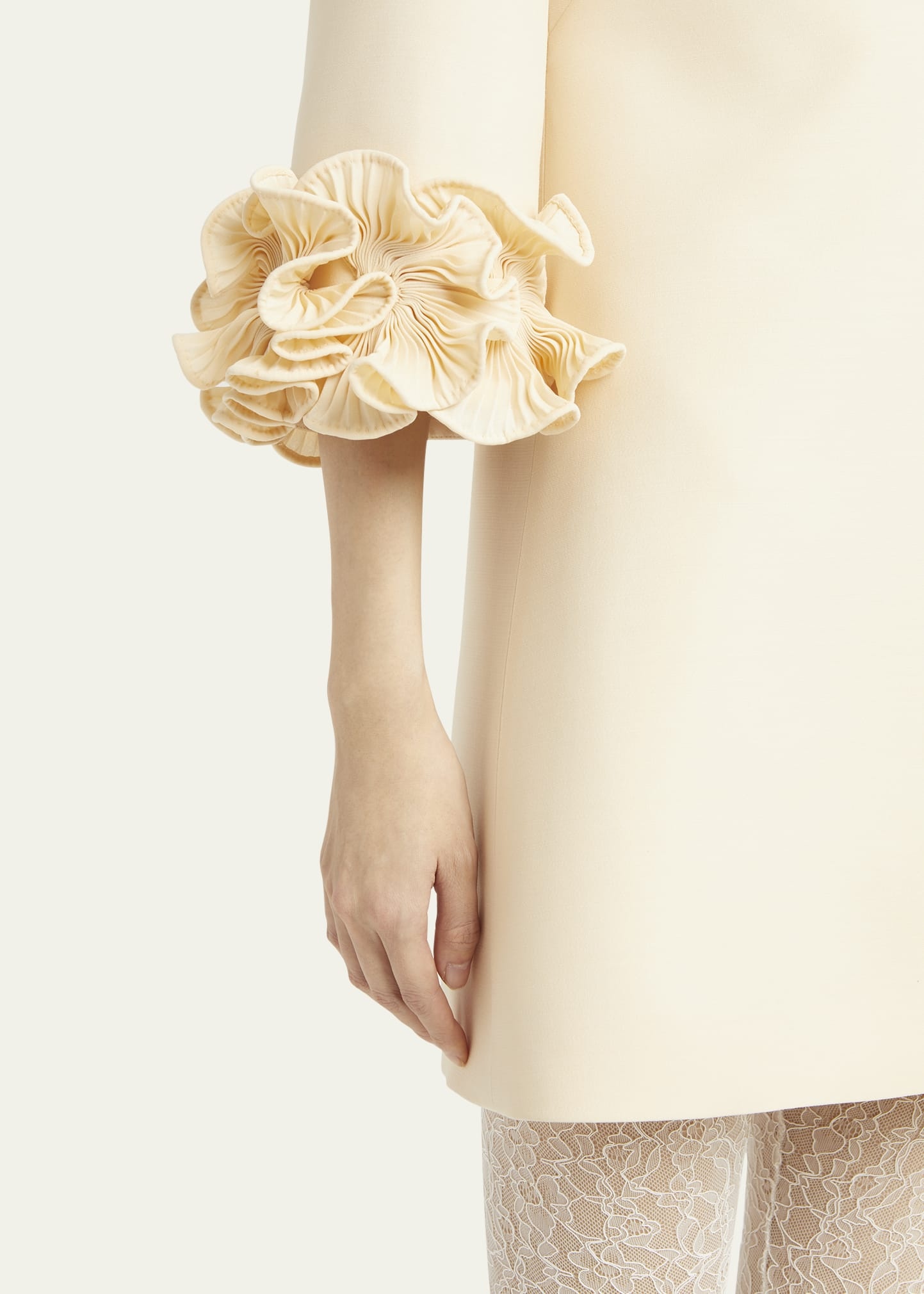 Ruffle Cuff Crepe Couture Short Dress - 5
