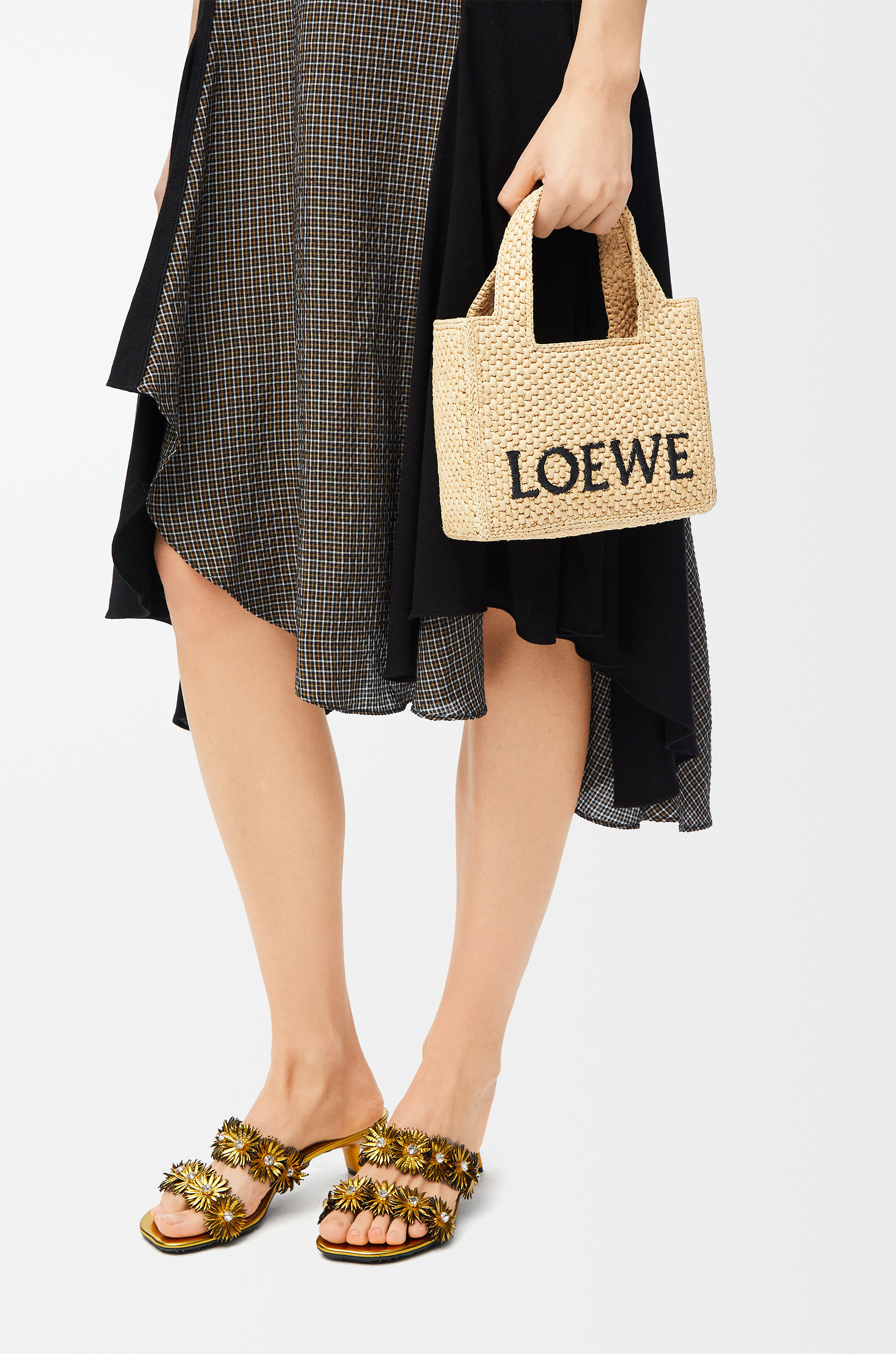Mini LOEWE Font Tote in raffia - 2