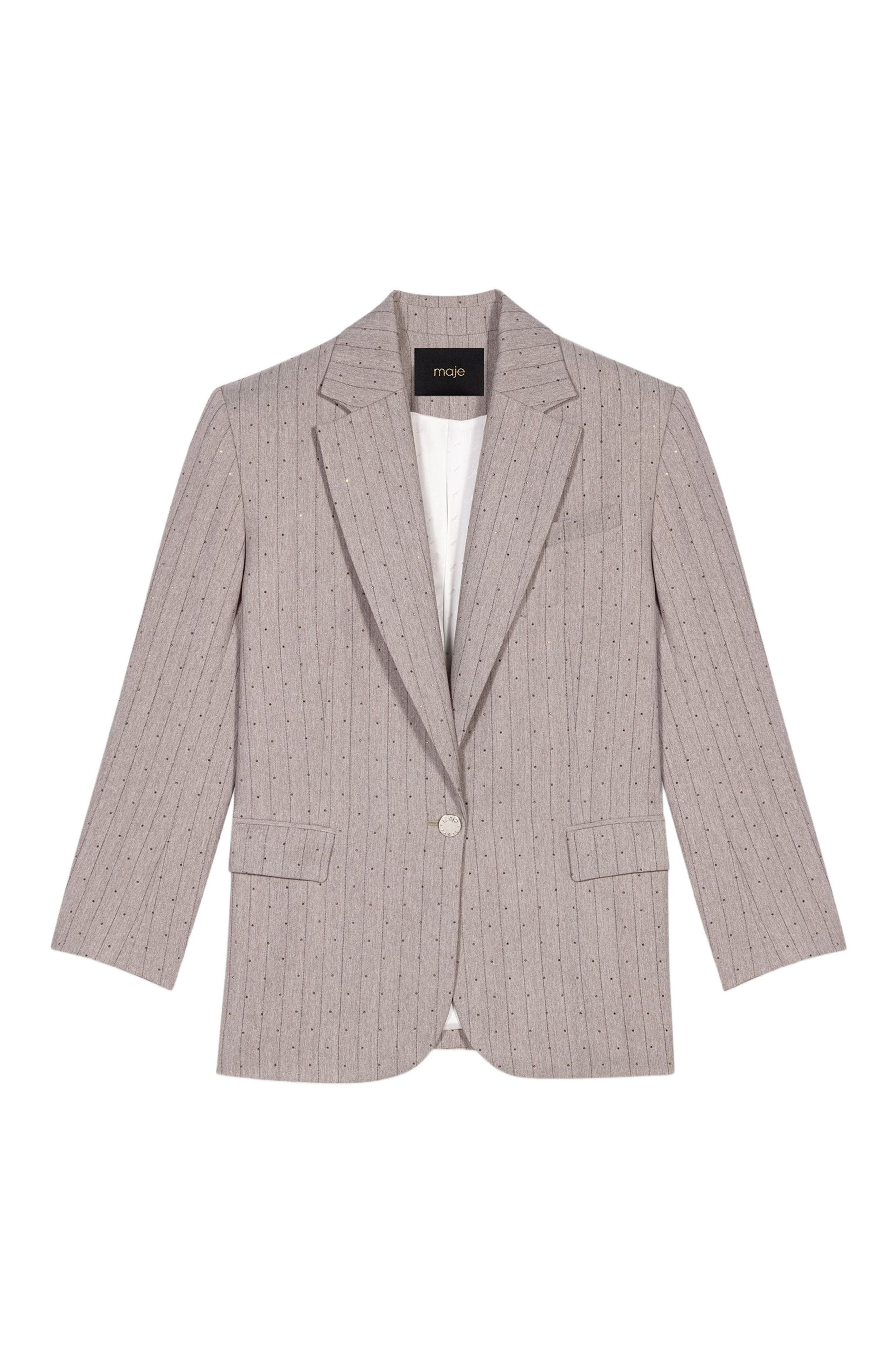 maje Rhinestone striped suit blazer in Light Grey at Nordstrom - 5