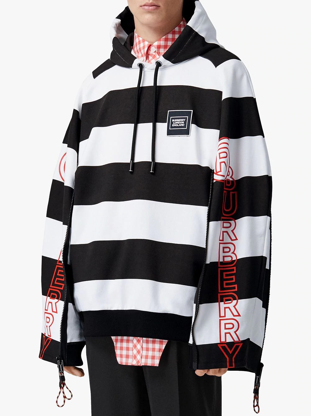 printed logo striped hoodie - 3