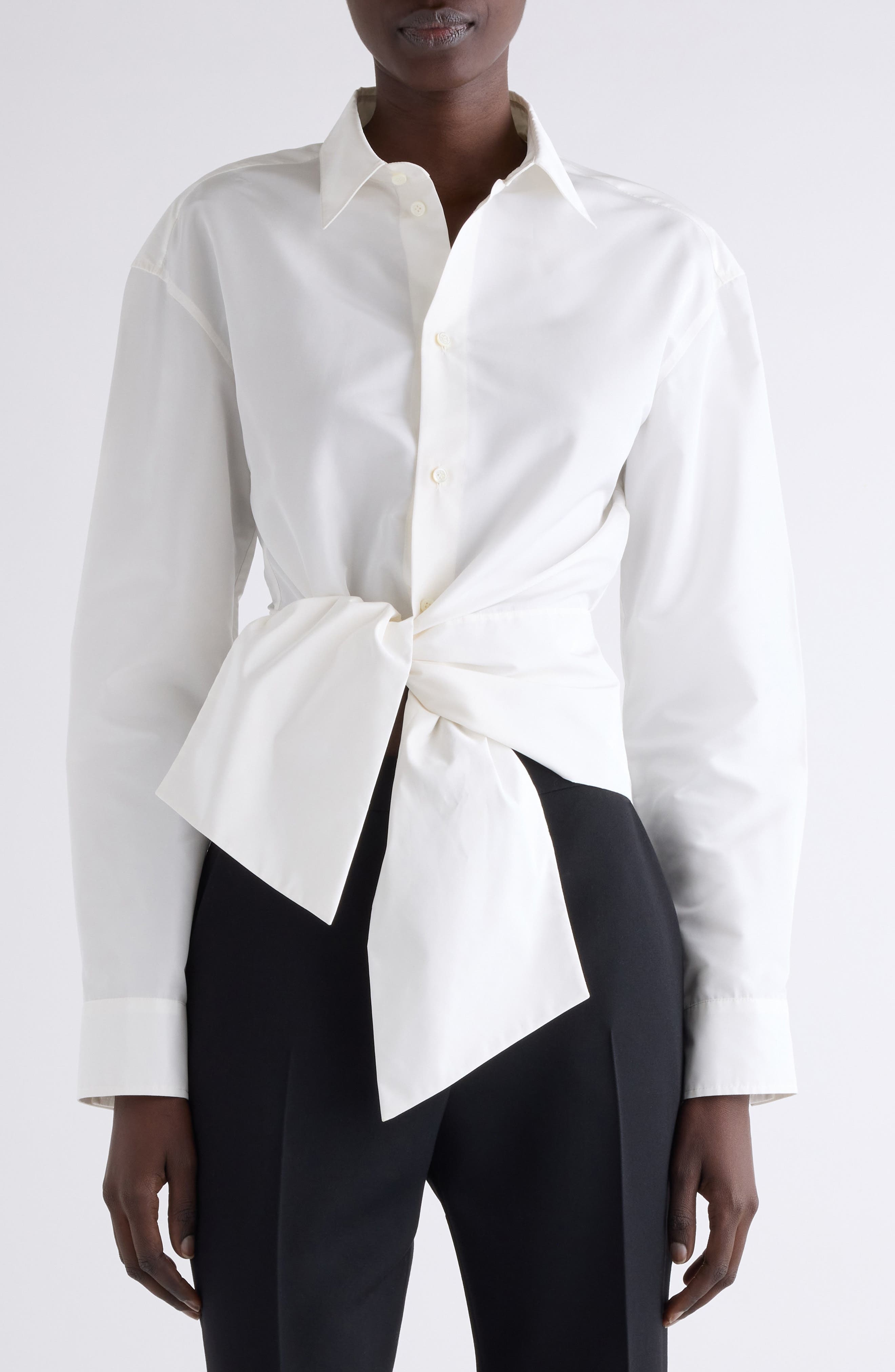 Givenchy Bow Taffeta Button-Up Shirt in Off White at Nordstrom - 1