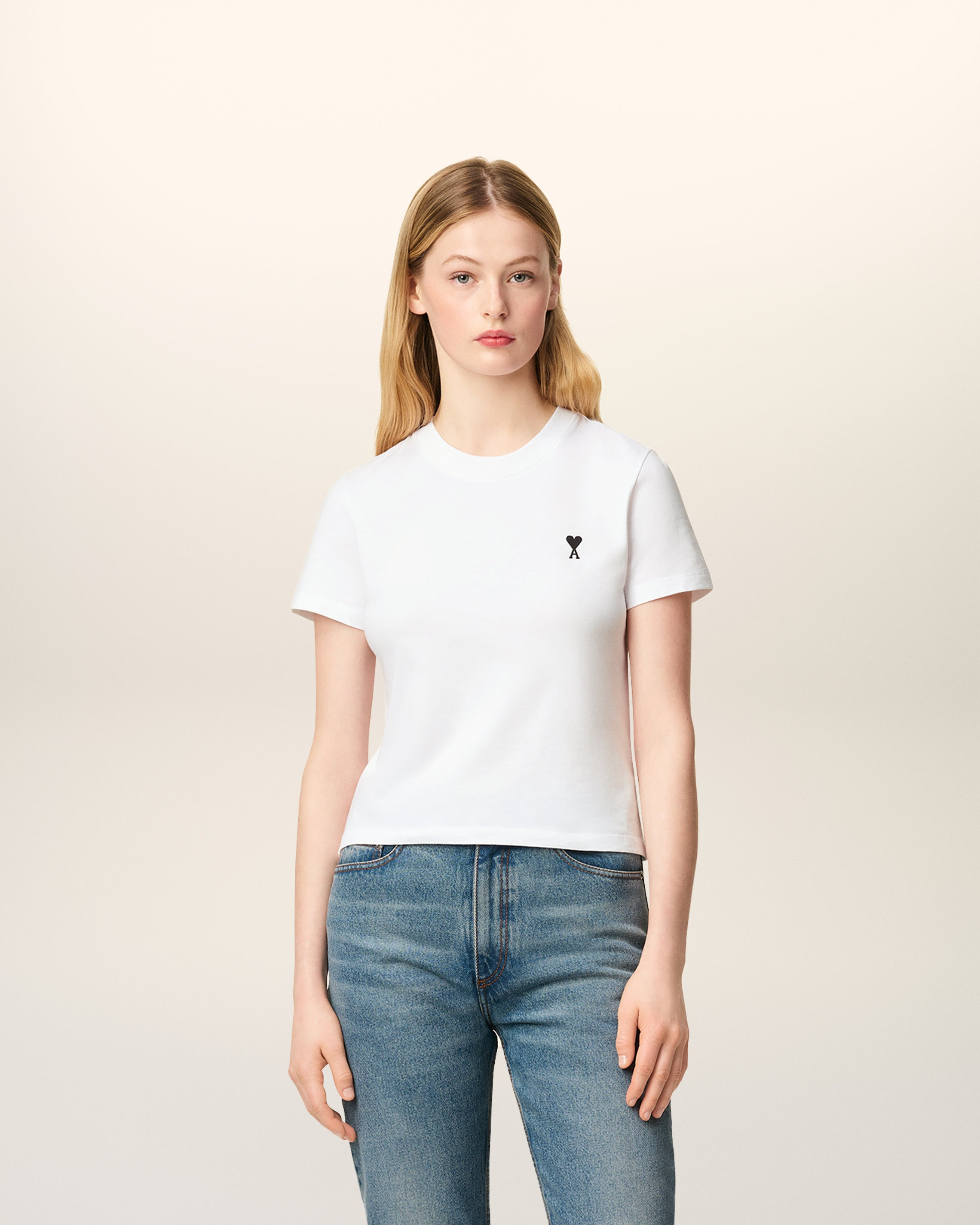 WHITE COTTON CROPPED AMI DE COEUR T-SHIRT - 2