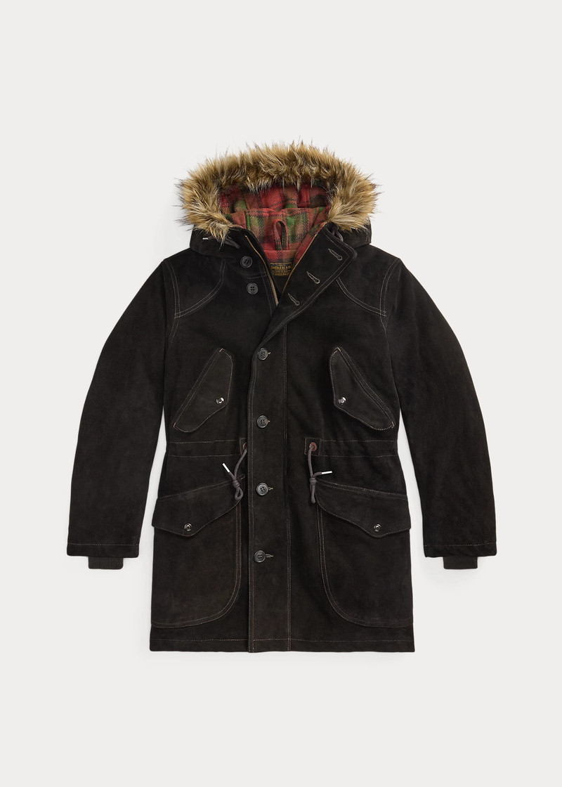 Faux-Fur-Trim Suede Parka 1