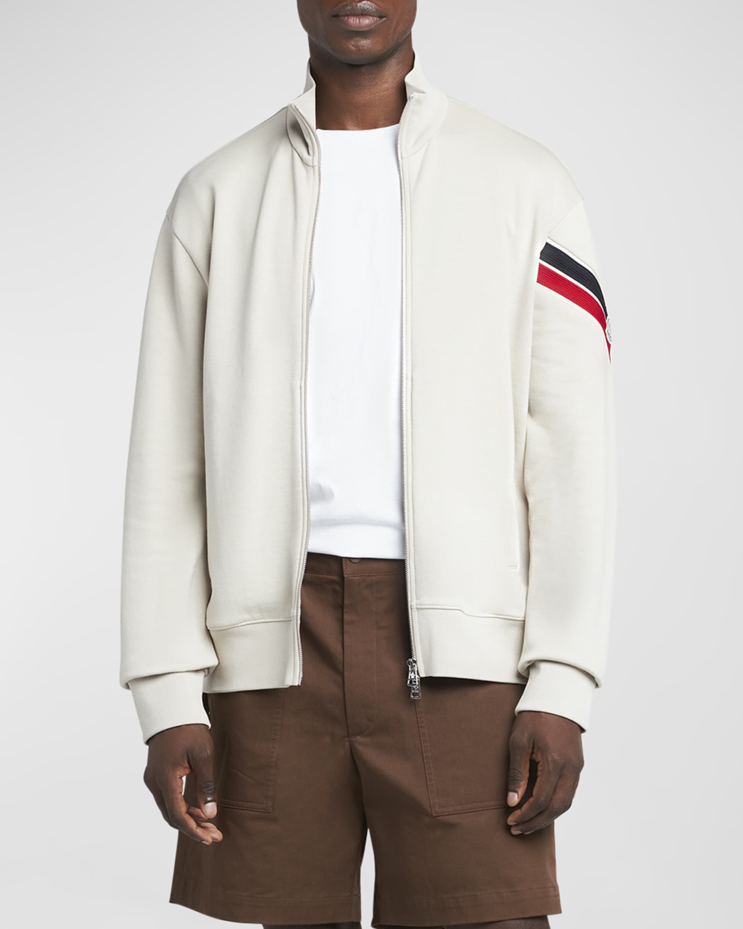 Moncler Men's Zip-Up Jacket with Striped Sleeve