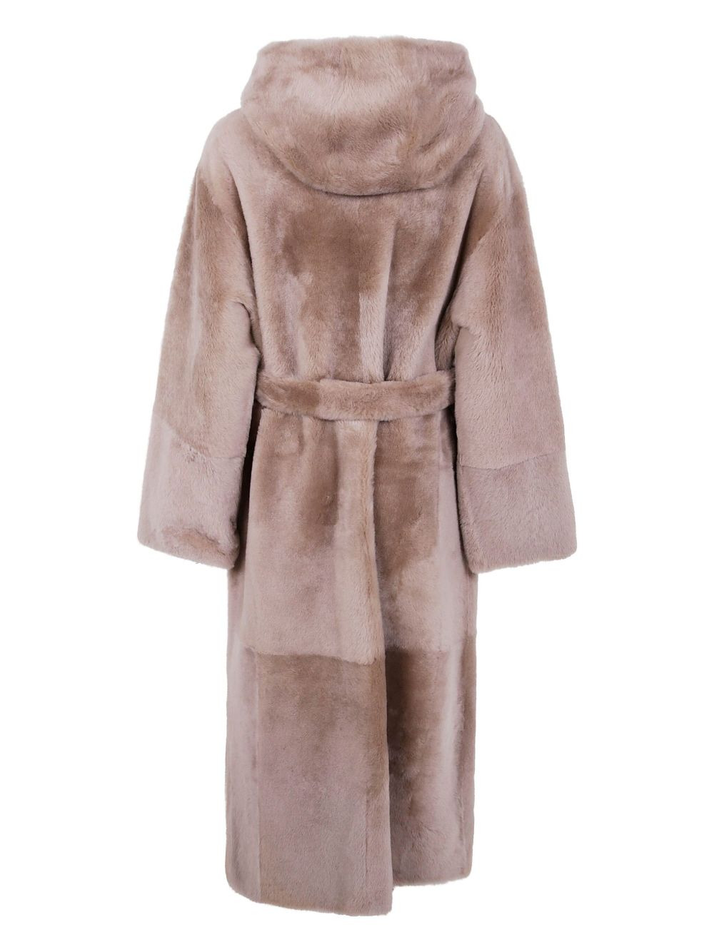 hooded belted lamb-fur coat - 2