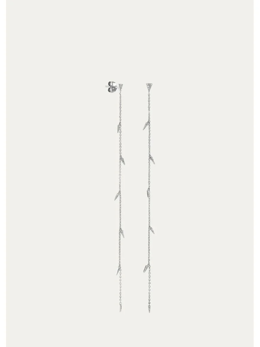 14K White Gold & 0.15 TCW Diamond Threader Drop Earrings - 1
