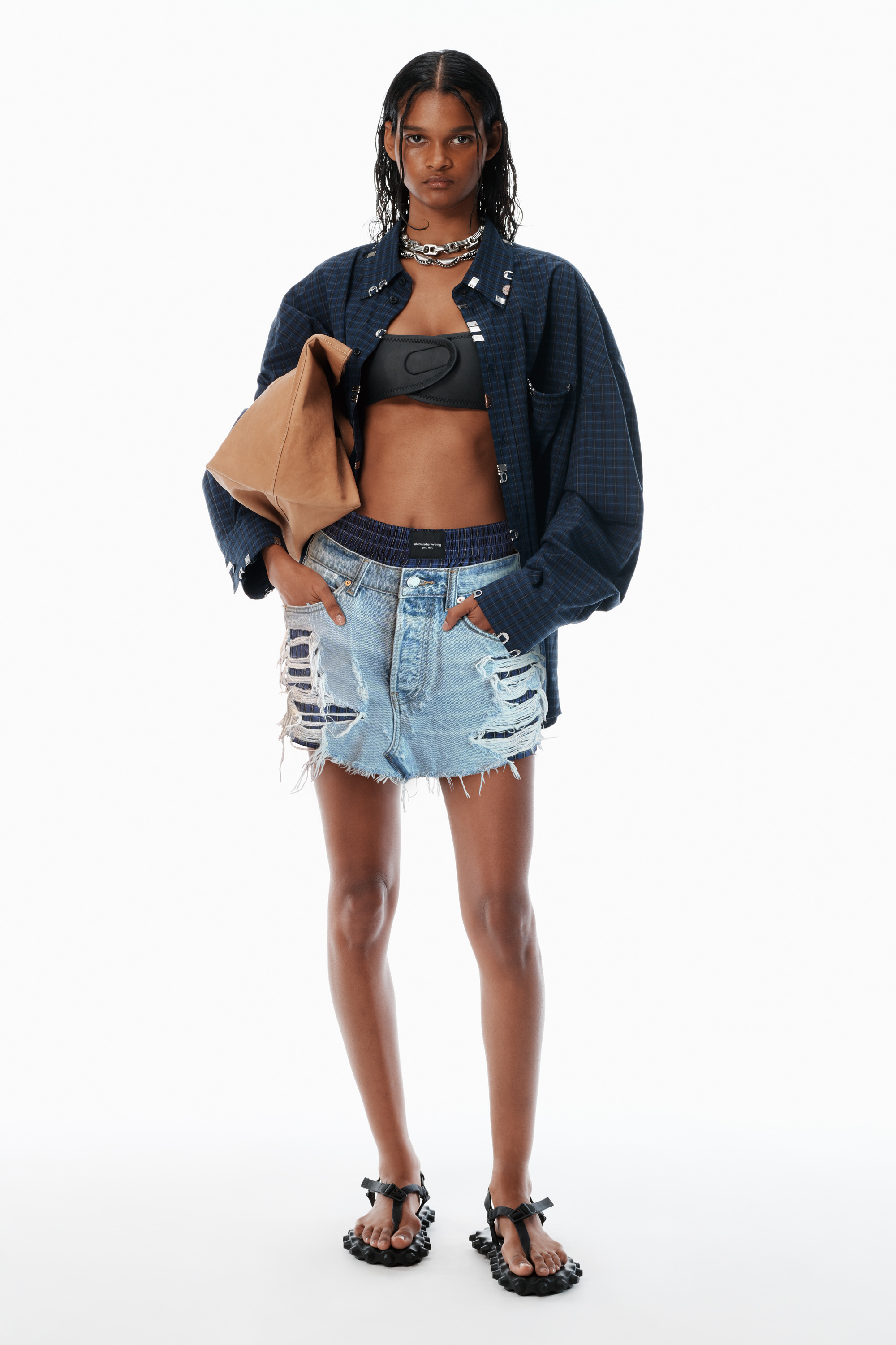 distressed pre-styled denim skirt - 2