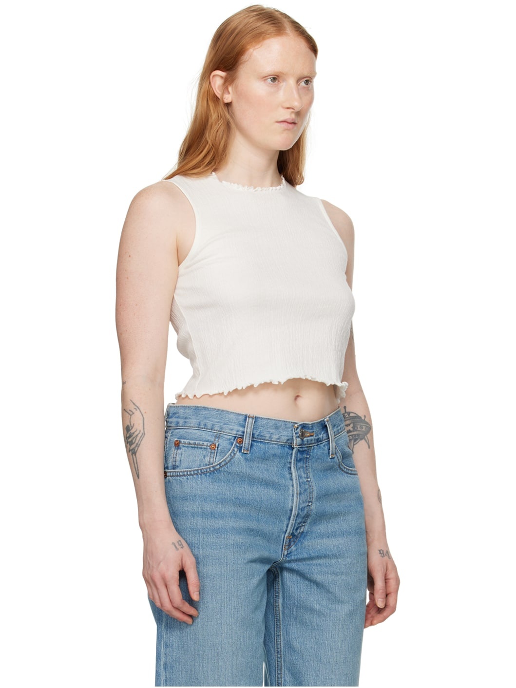 White Crinkle Tank Top - 2
