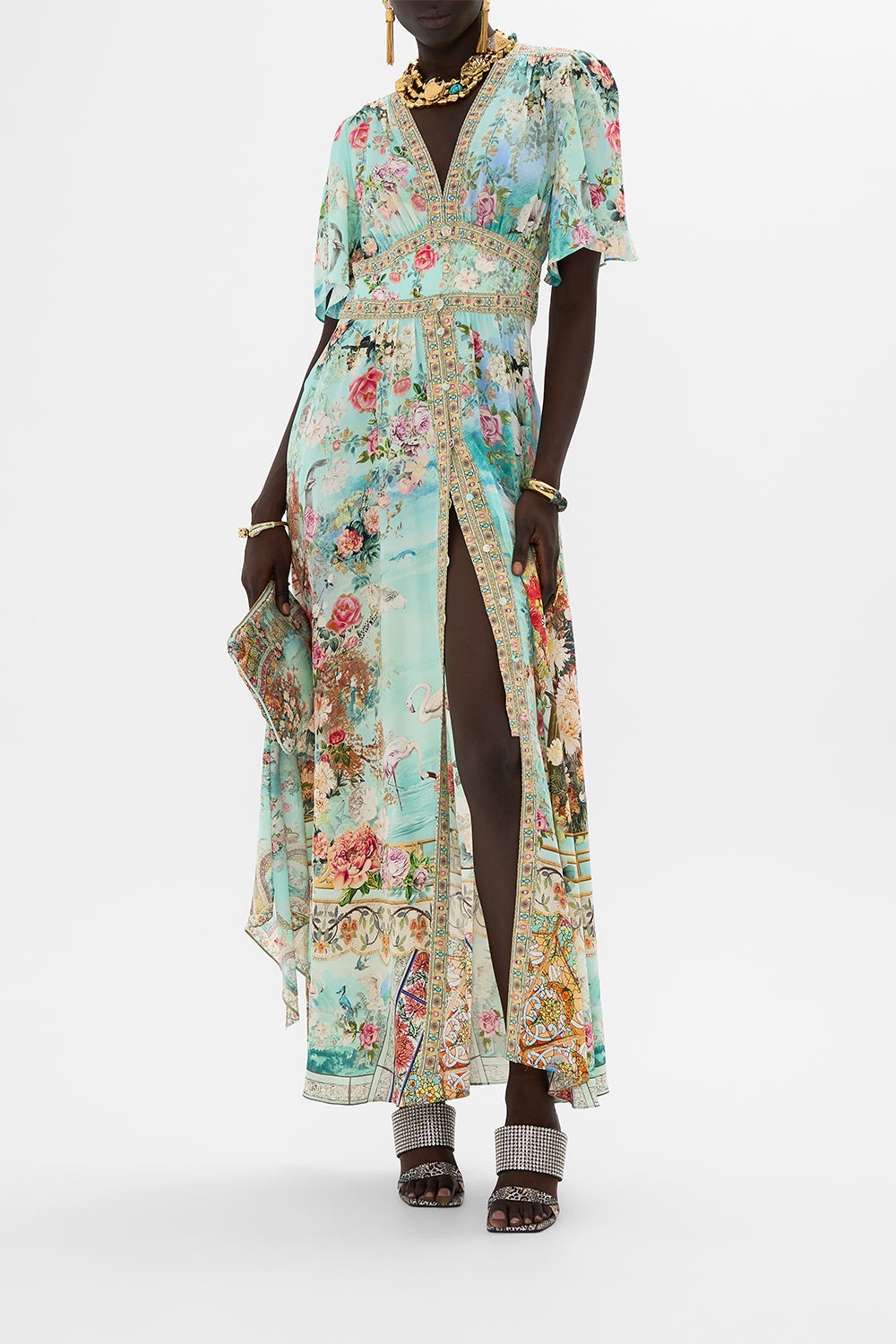 SHAPED WAISTBAND DRESS WITH FLUTTER SLEEVES - 7